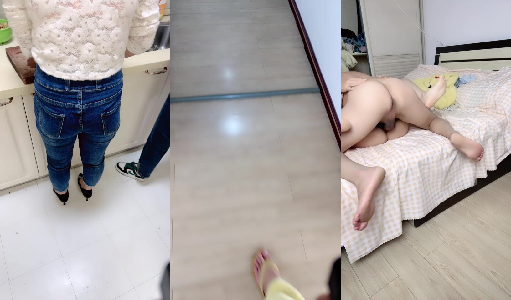 劇情演繹：小姨子來家做客，忍不住強推之，老婆在一旁幫忙，大雞巴插入就老實了，超爽內射!