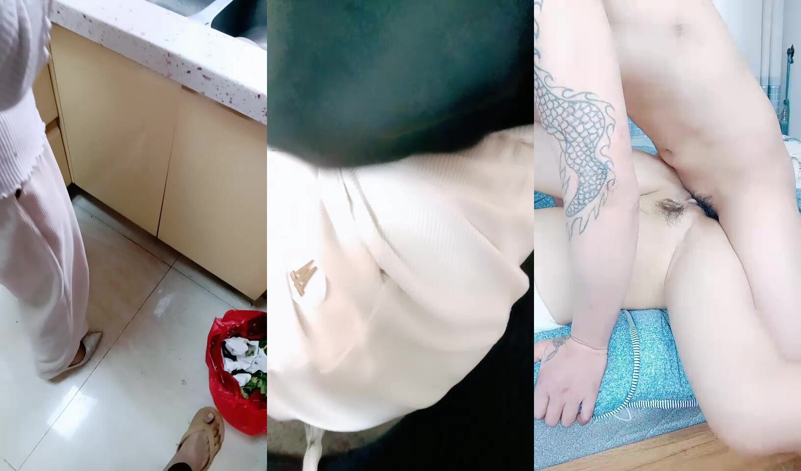 劇情演繹：小嫂子家中廚房做飯勾引，情慾來了之後直接推到強上無套猛操，直接操爽了內射！