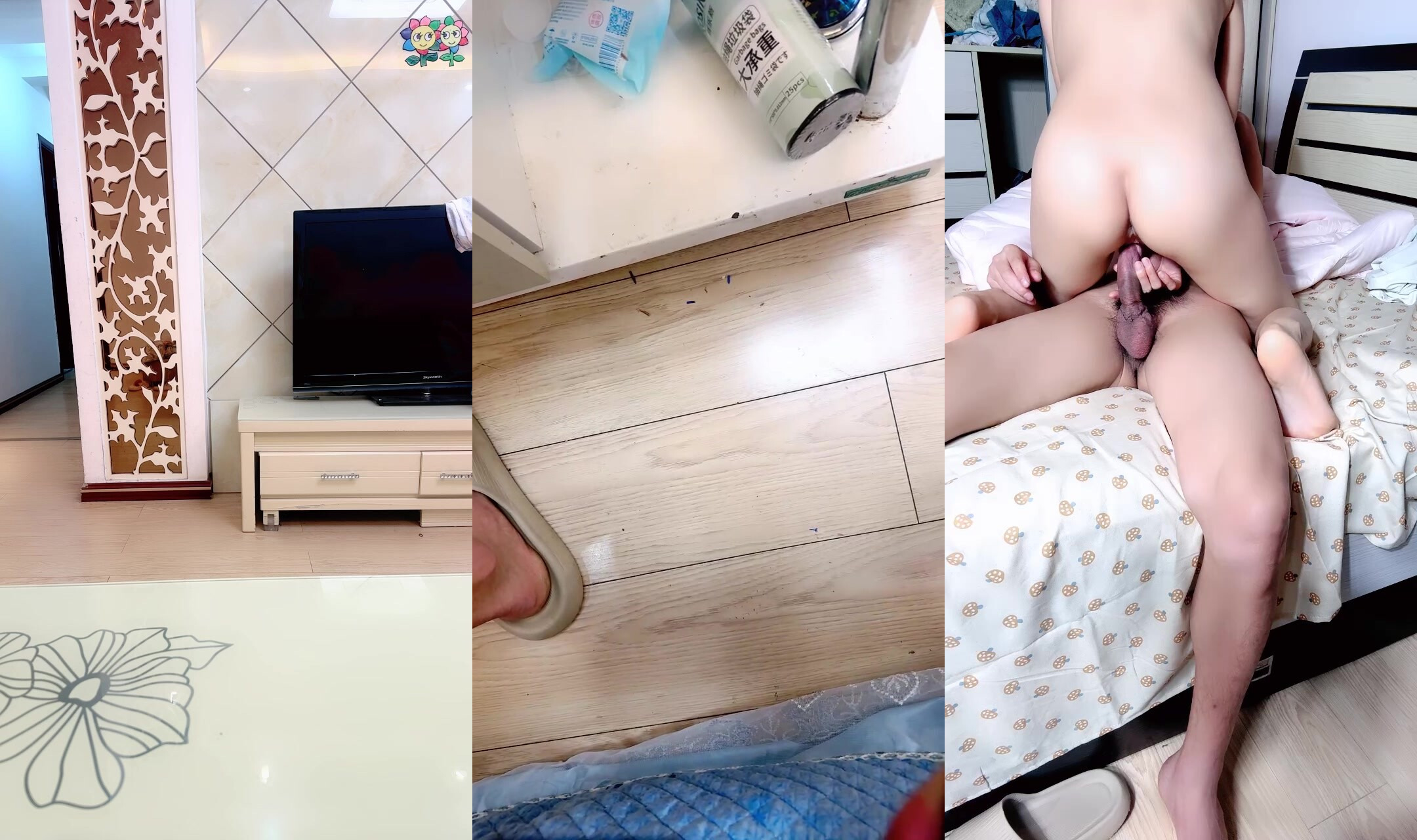 劇情演繹：黑絲美腿小嫂子，騷氣十足根本受不了呀，直接推倒就是一陣瘋狂的無套亂操刺激內射！