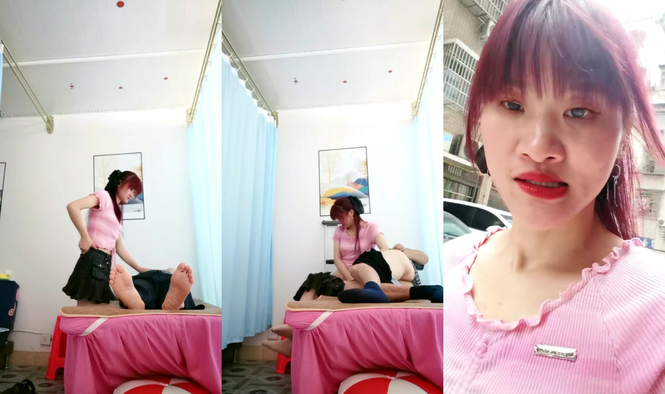 按摩店少婦老闆娘【寂寞的少婦想要】偷拍店內給退休大爺大保健啪啪，私下交易 和兩個年輕小夥去酒店開房（3V) (3)