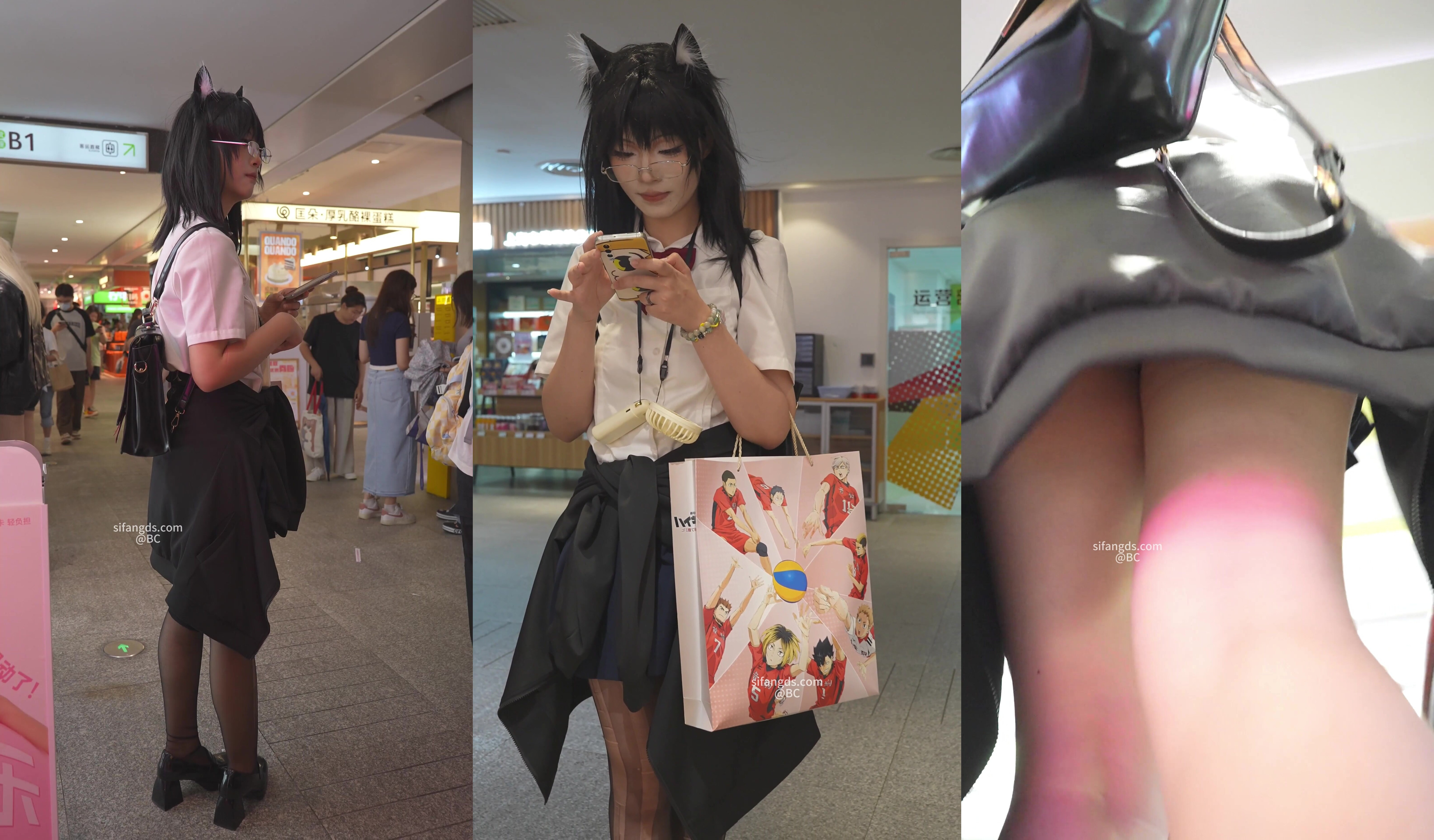 商場一路跟蹤抄底和男友走散了的黑絲小姐姐竟然沒穿內褲光著PP到處走