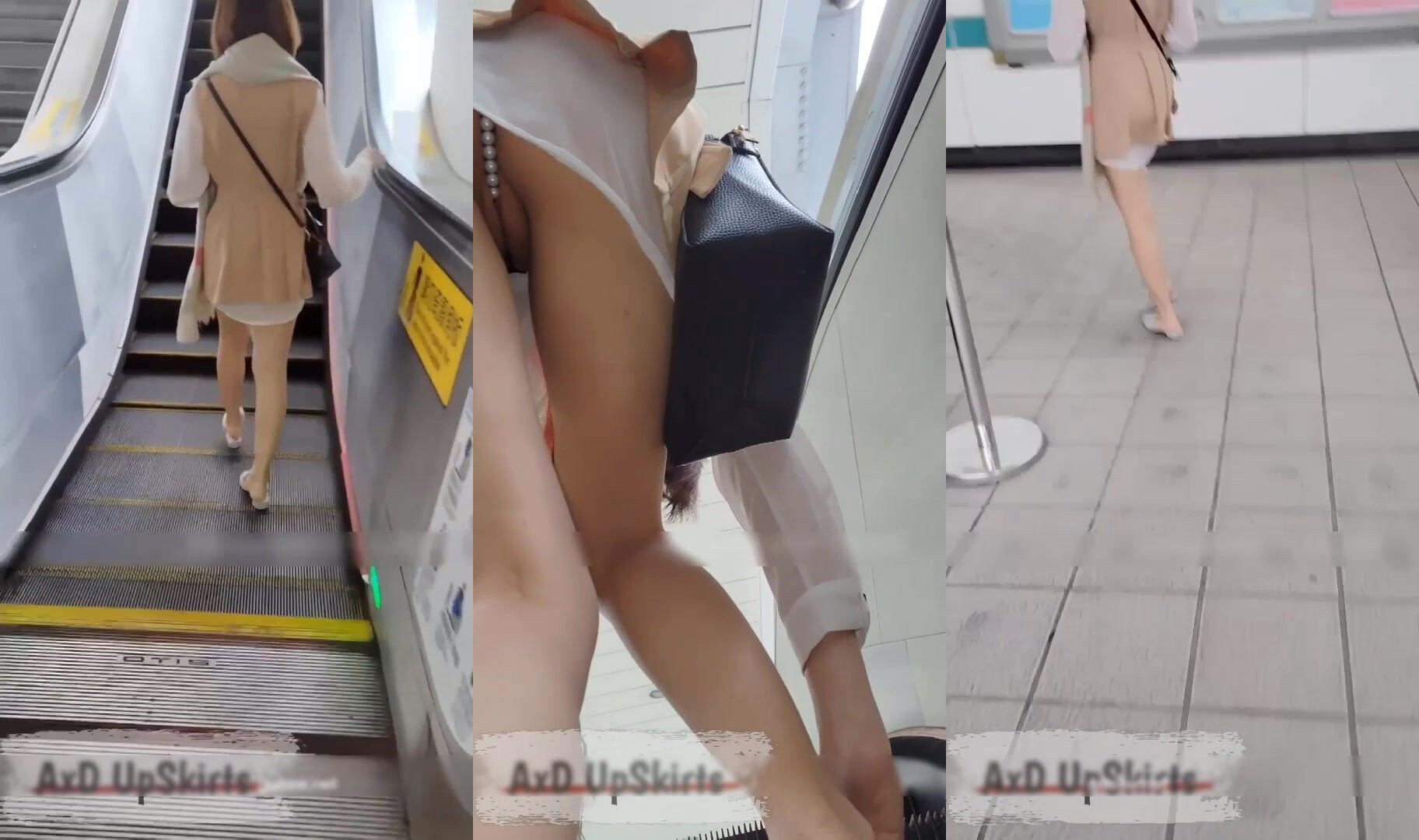 地鐵站一路跟蹤抄底連衣裙小姐姐竟然沒穿內褲B裡塞了一串珍珠項鍊