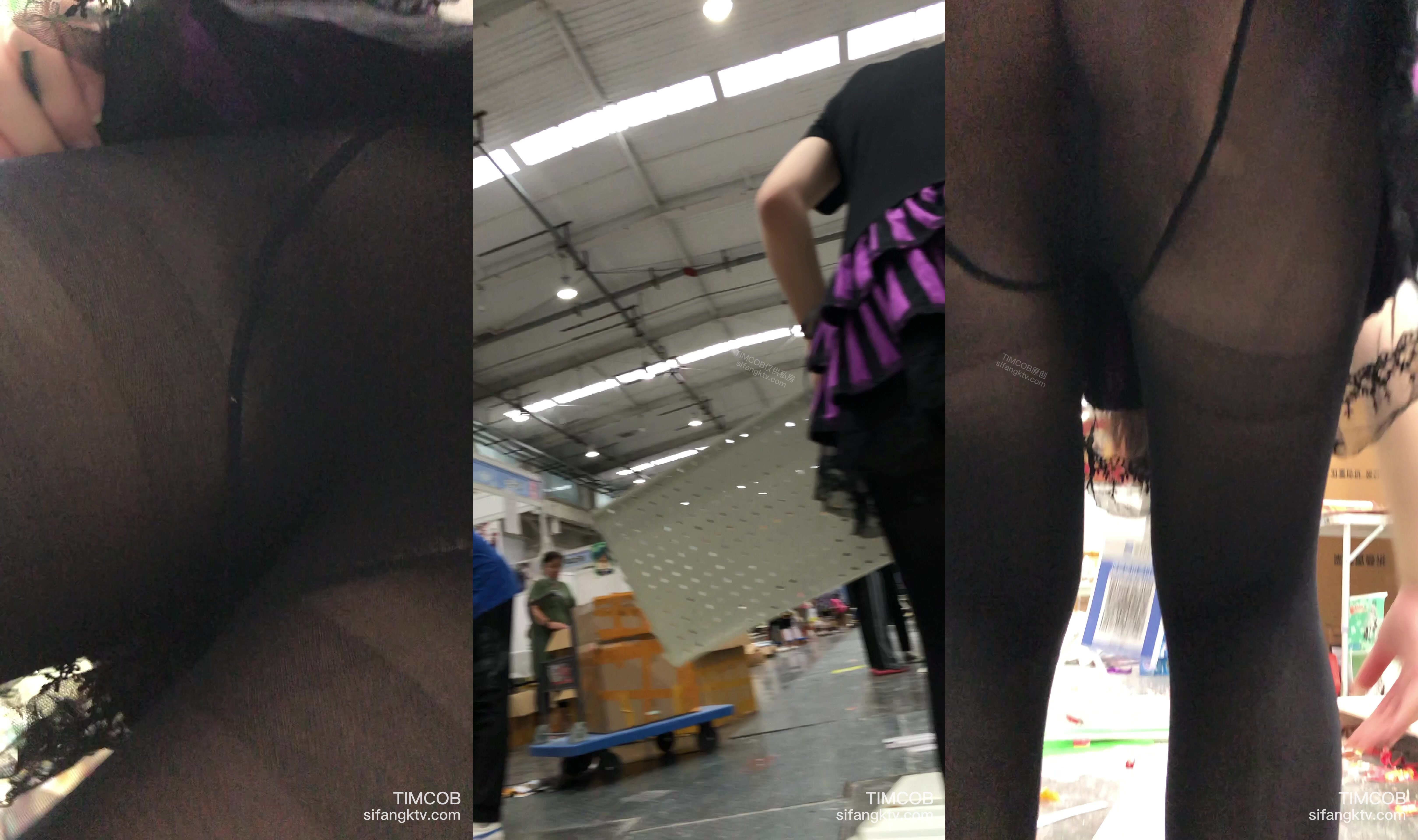 漫展現場大神一路跟蹤抄底不穿內褲的黑絲小姐姐膽子太大了直接懟著她的B拍