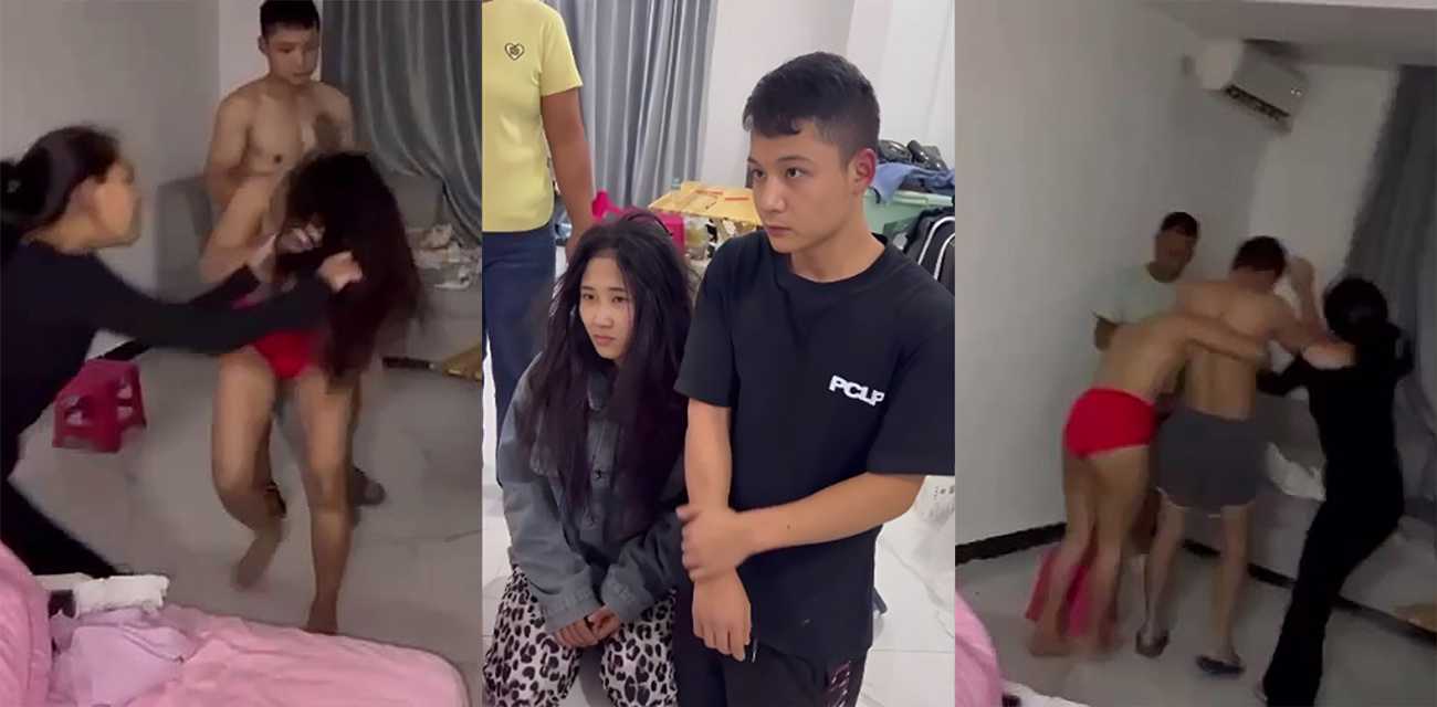 真實抓姦影片流出！雲南人妻破門捉姦 老公光腚勇護小三 騷貨露奶被狂扇 狗男女被打服跪地求饒！
