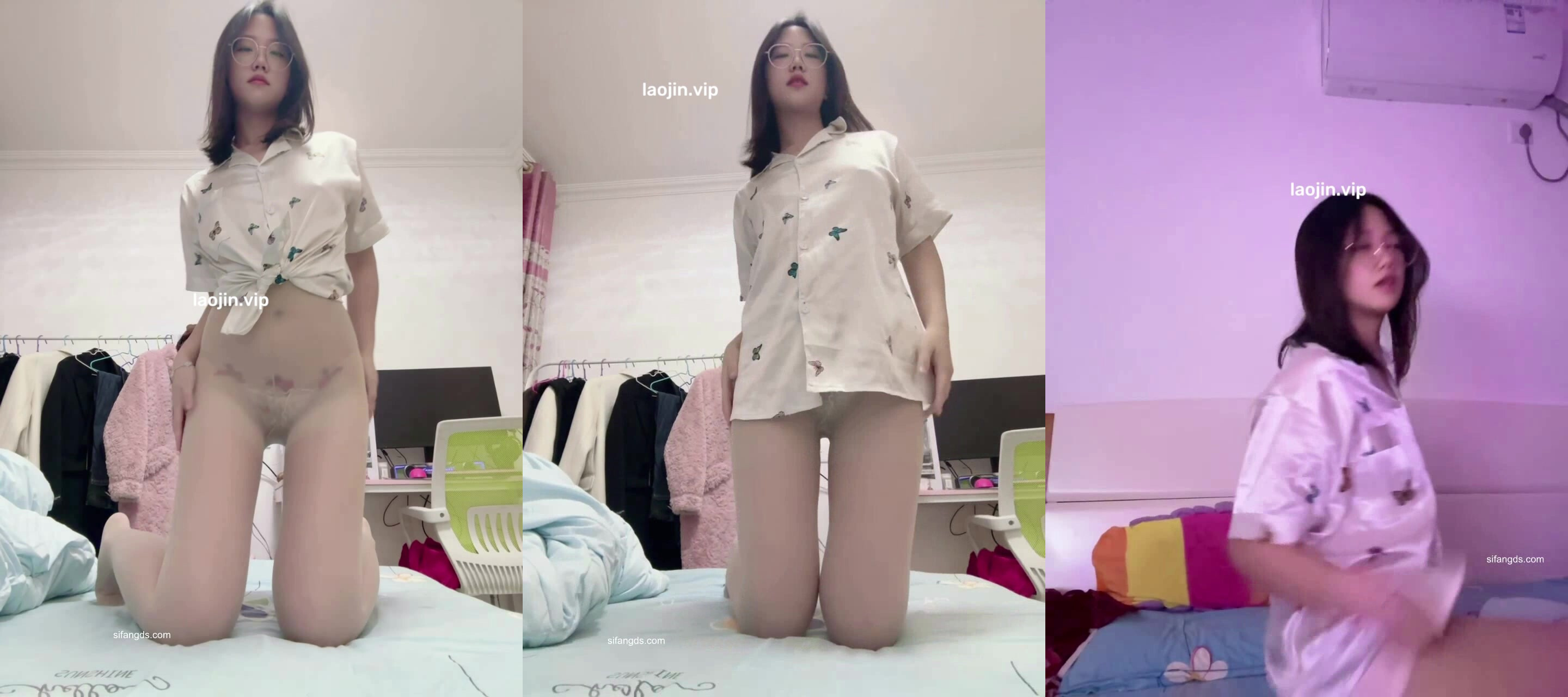 【絲襪】最新極品良家洩密遠在外地的眼鏡女友，拍絲襪美腿給男友看，超反差，長相清純，顏值真高！(2)