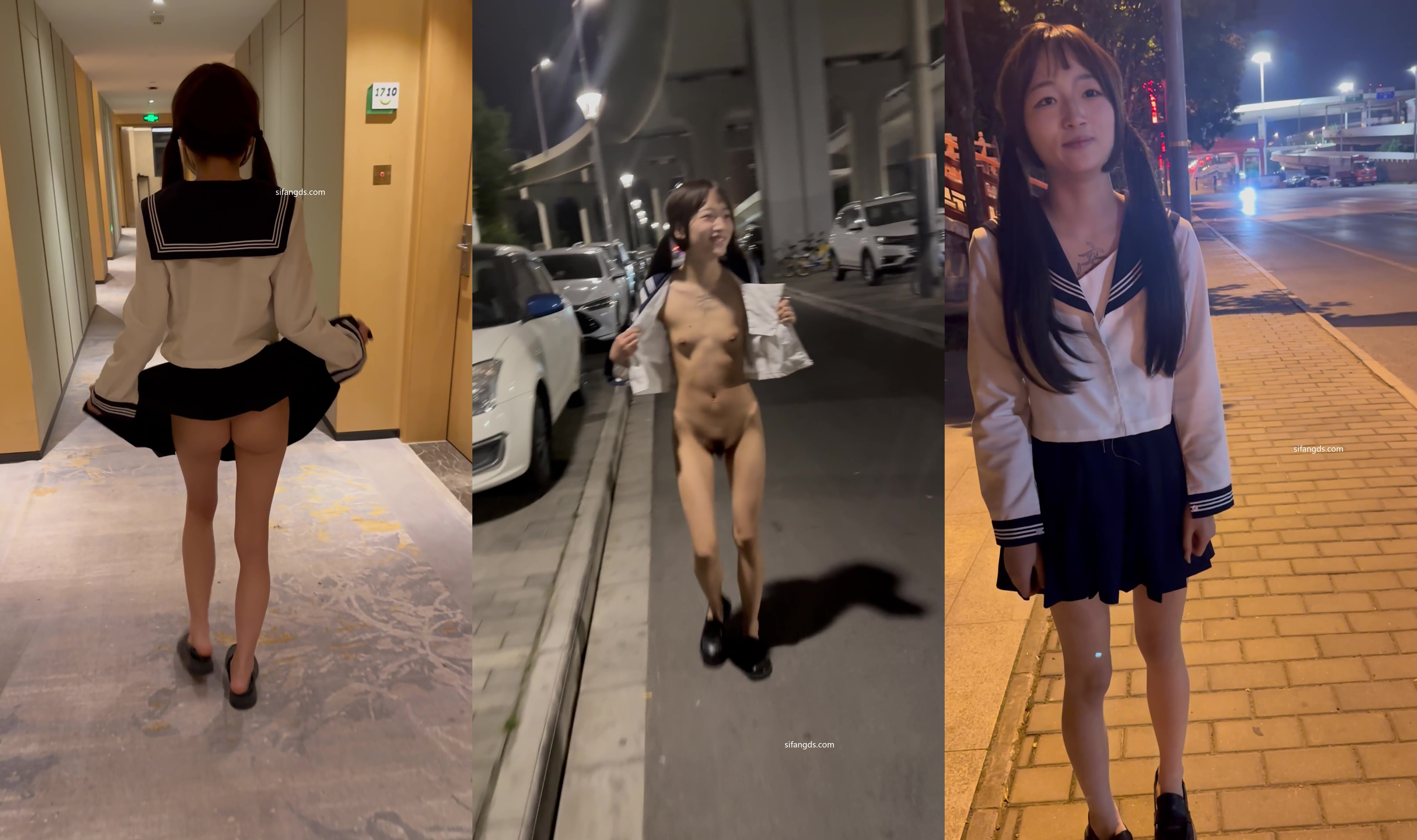 嫩妹涵涵 小淚深夜街頭露出2部 情趣制服4K版 (2)