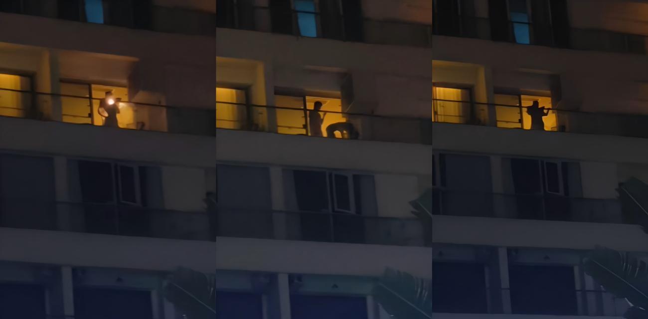 飢渴狗男女陽臺偷歡 為追求刺激開啟手電筒引人觀看 無比享受萬眾矚目的感受！