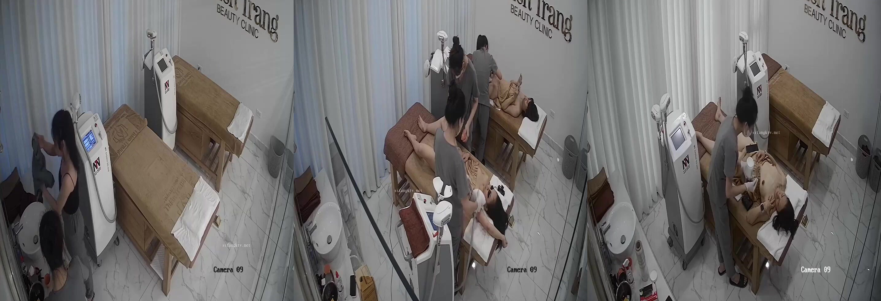 高檔美容院監控破解偷窺兩個刮B毛做陰部護理的少婦