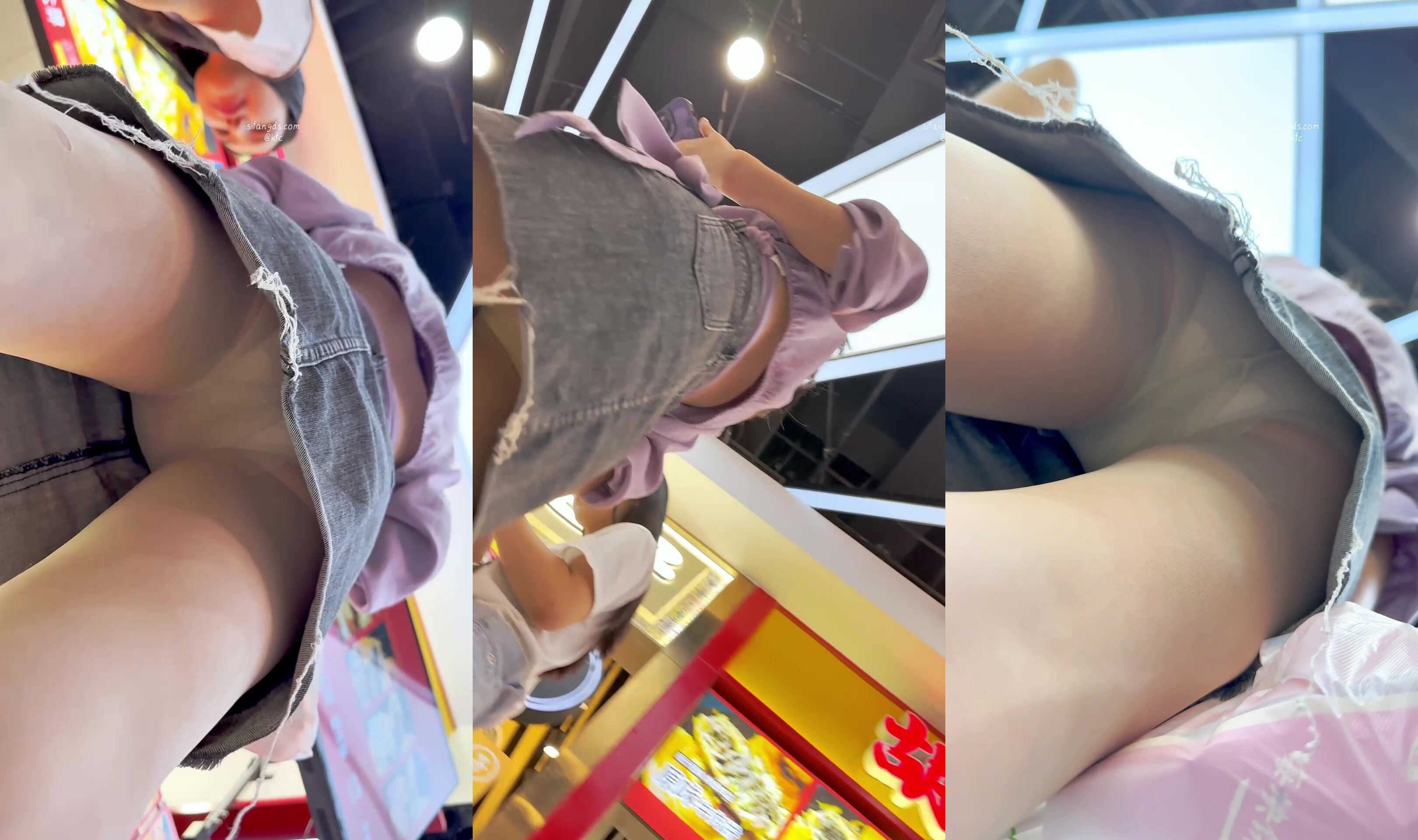 【 KFC-1160 】腿很直的眼鏡少婦買小吃。短裙肉色絲襪半透內內