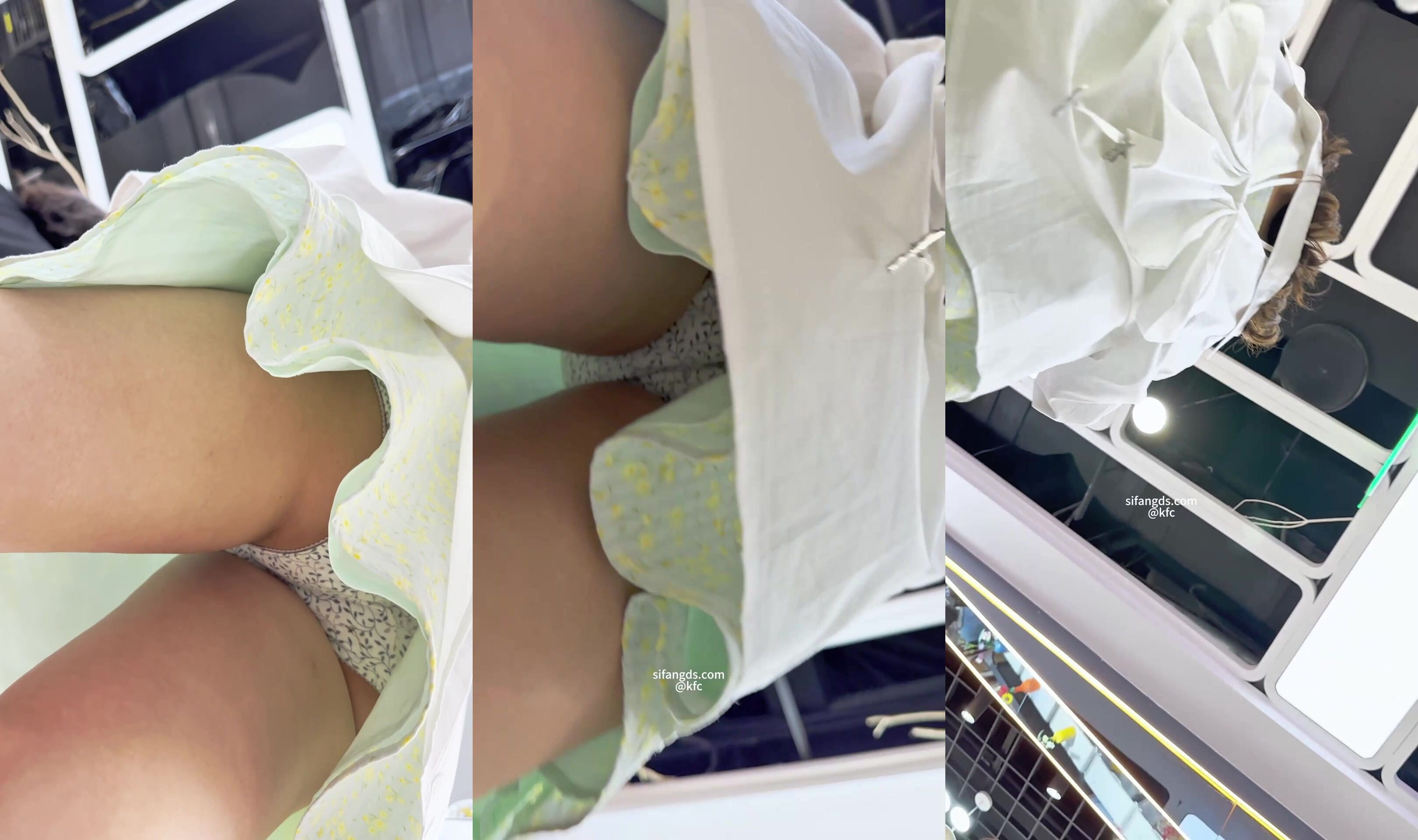 【 KFC-1167 】長裙學生妹逛街買小吃。白色點點內內前後CD