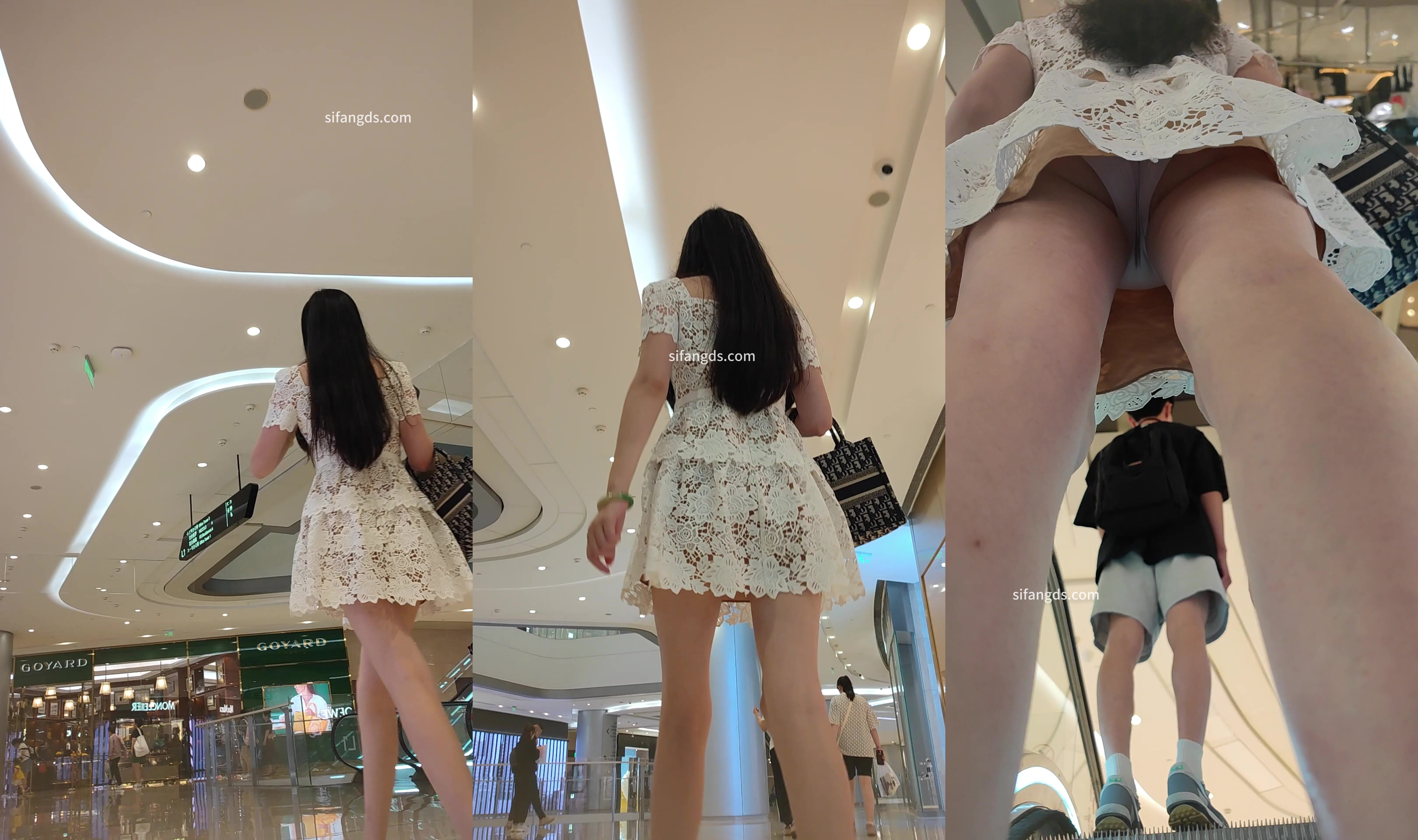 【CSCD】白色連衣裙身材特別好美女一個人逛街紫色內內