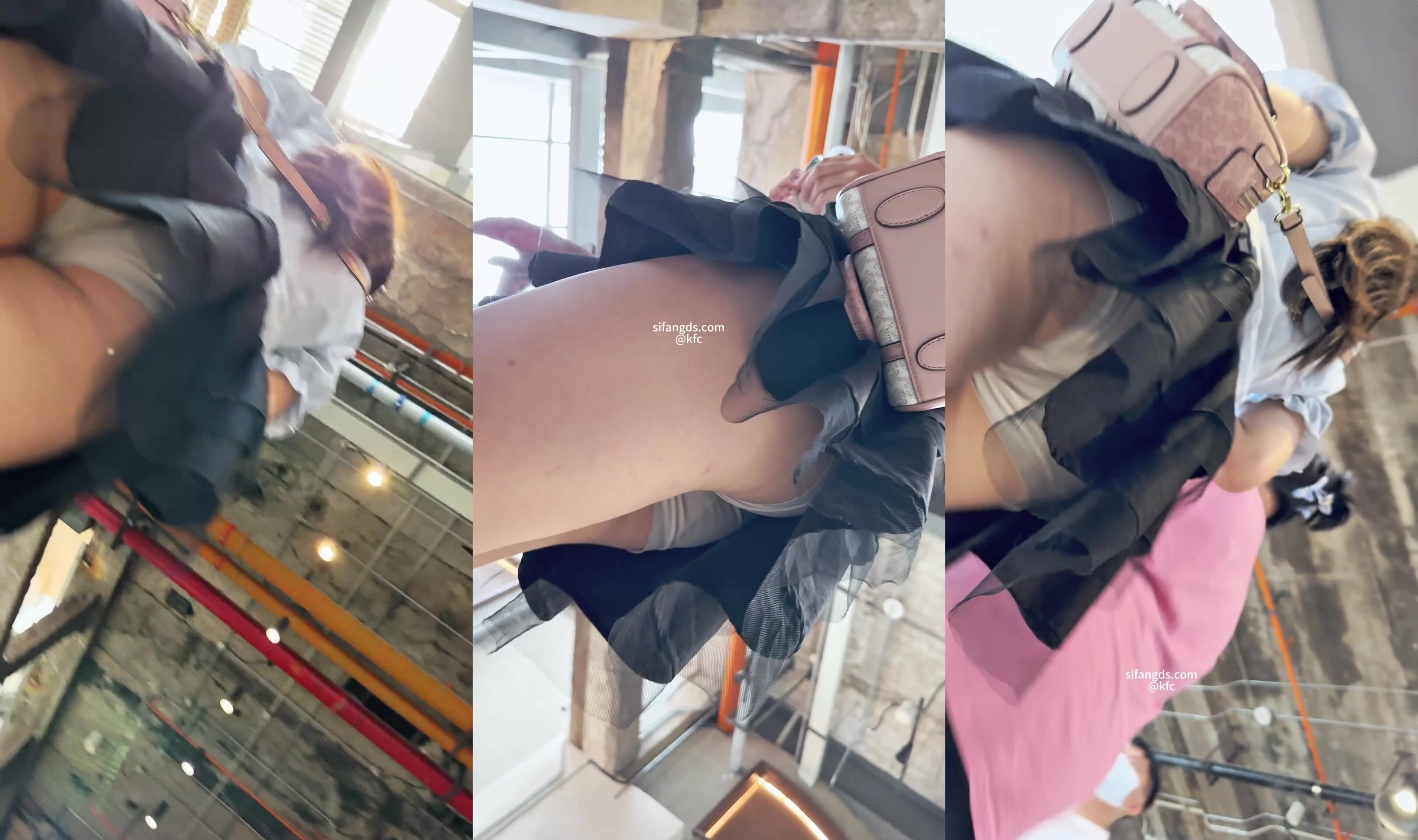 【KFC】短裙制服學生妹和閨蜜逛街拍照。灰色內內低角度CD4.21