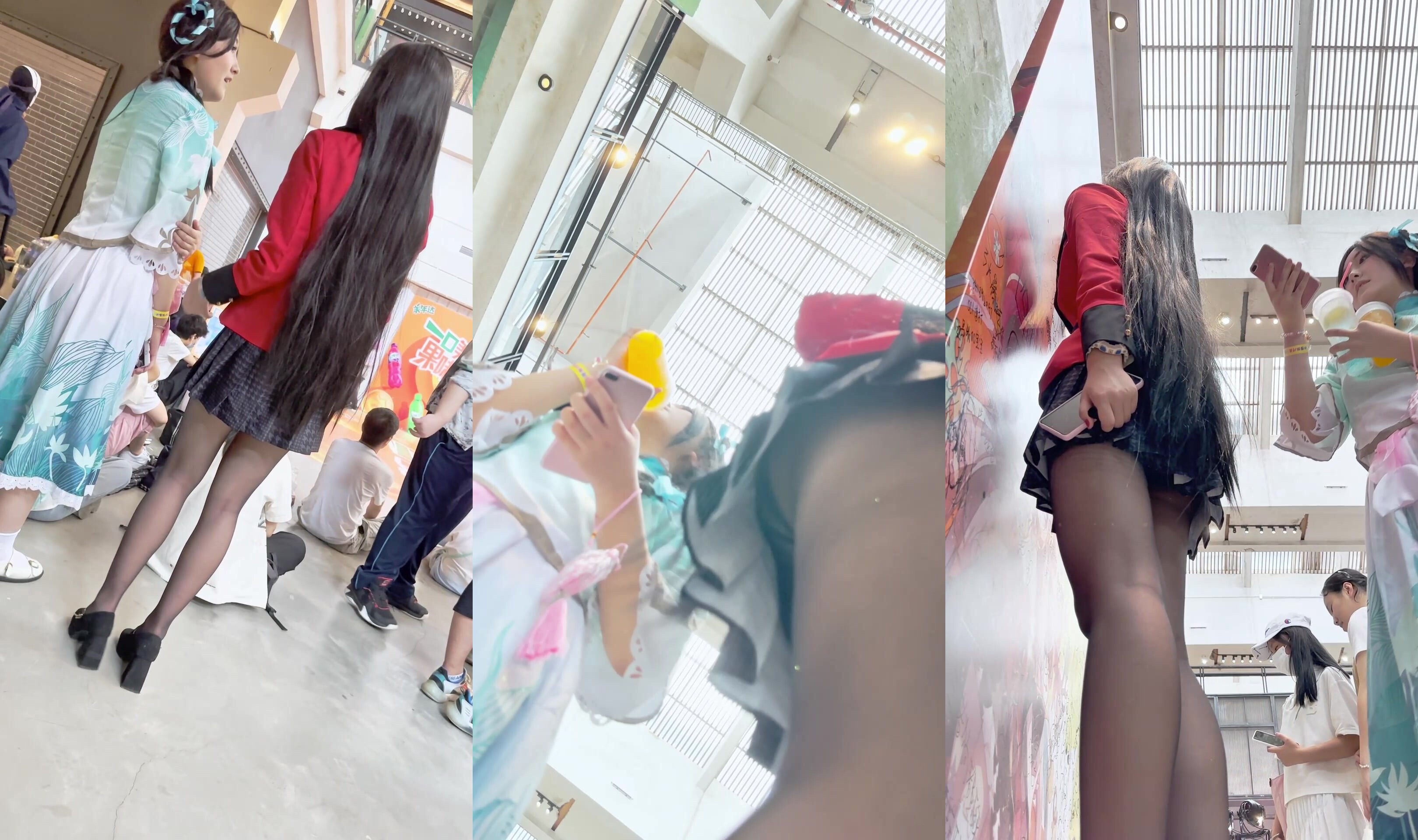 【 KFC-1162 】學生妹coser和閨蜜逛街。黑絲白內跟拍被發現鏡頭