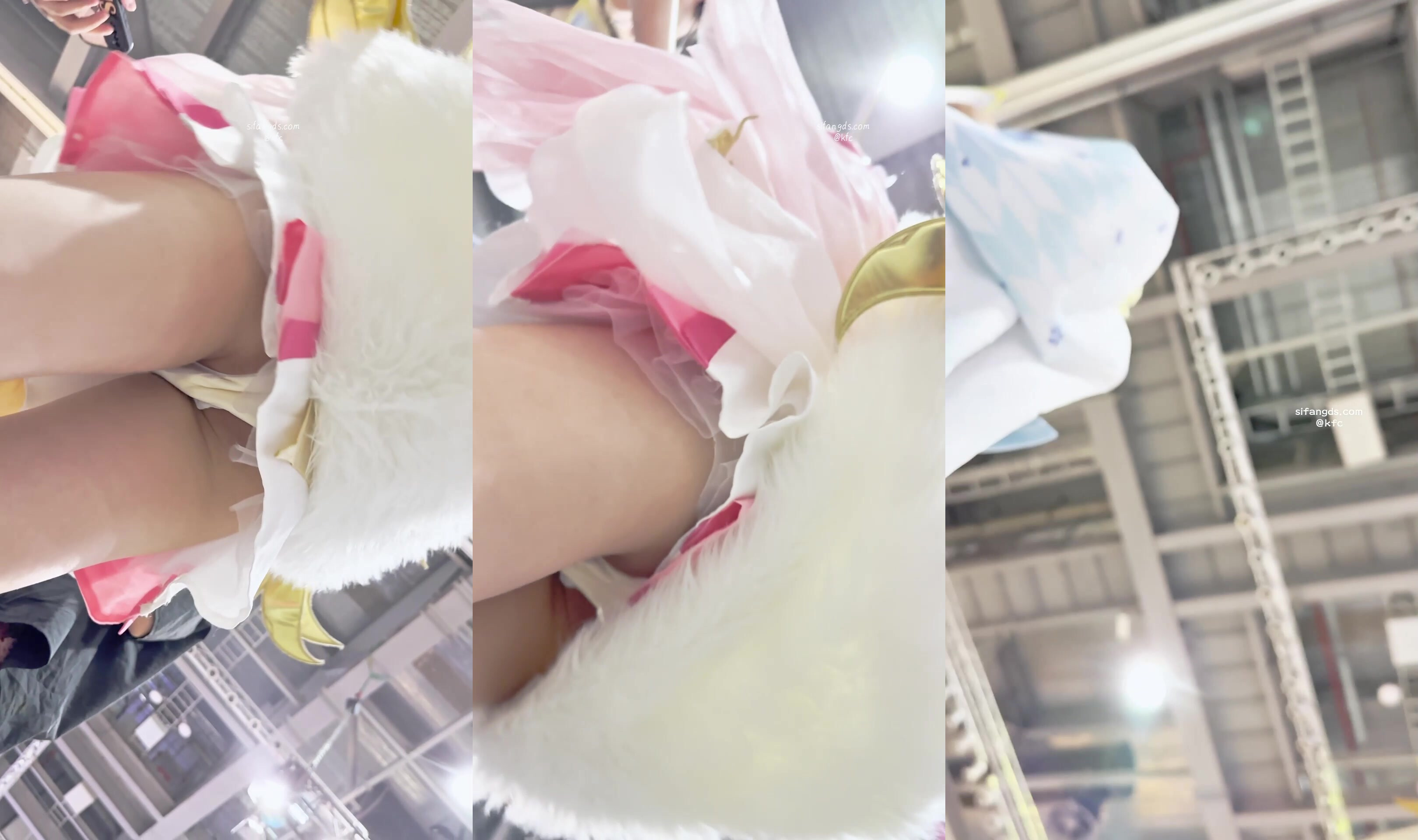 【 KFC-1149 】COSER和閨蜜逛街拍照。粉色短裙白內翹屁股CD