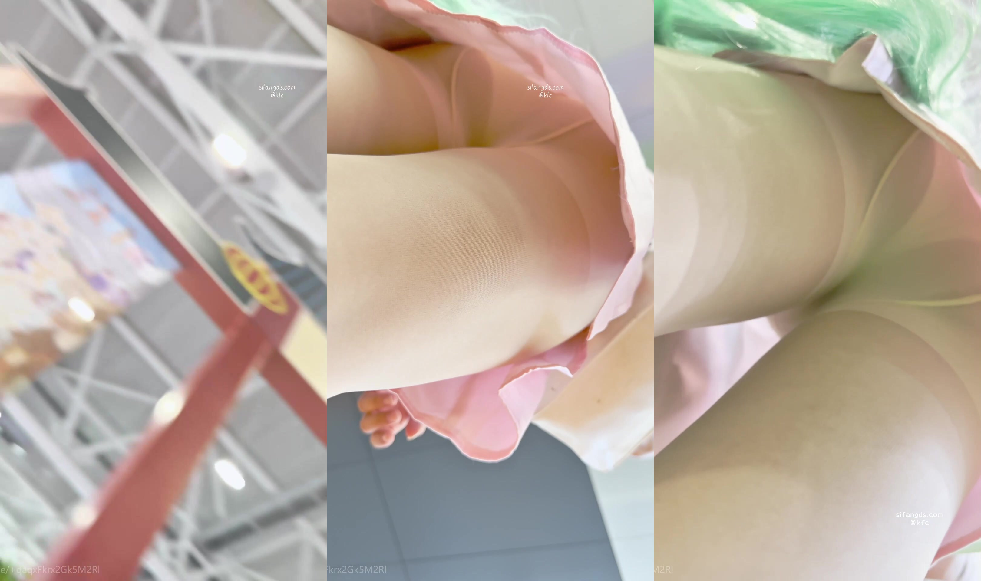 【KFC】萌妹開衩旗袍COSER拍照·肉絲襪白色內·直接往相機上坐