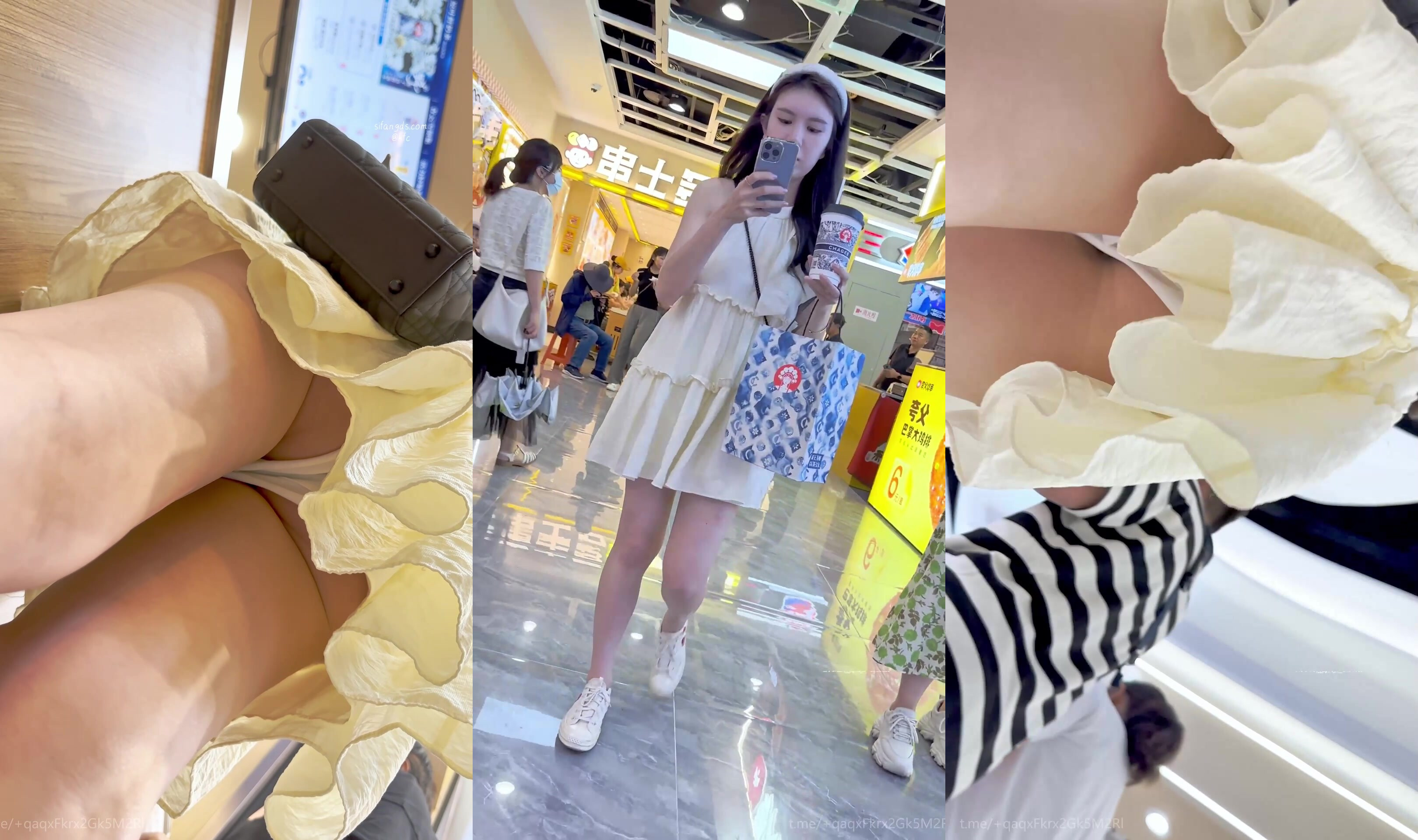 【KFC】靚女專心玩手機·白色窄內差點包不住B·露出一片黑