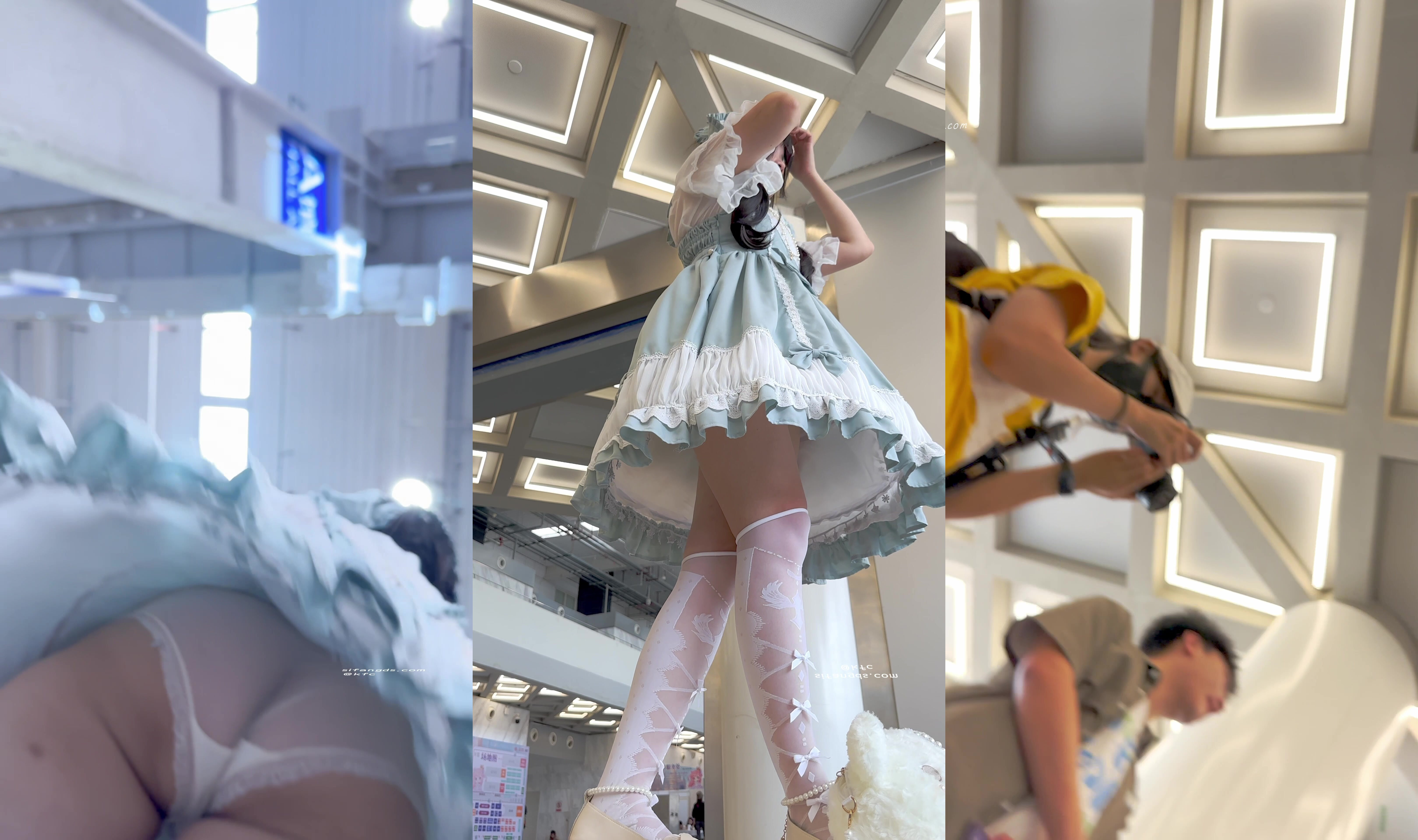 大耳狗洛麗塔學妹拍照，透明內褲各種姿勢露出黑森林