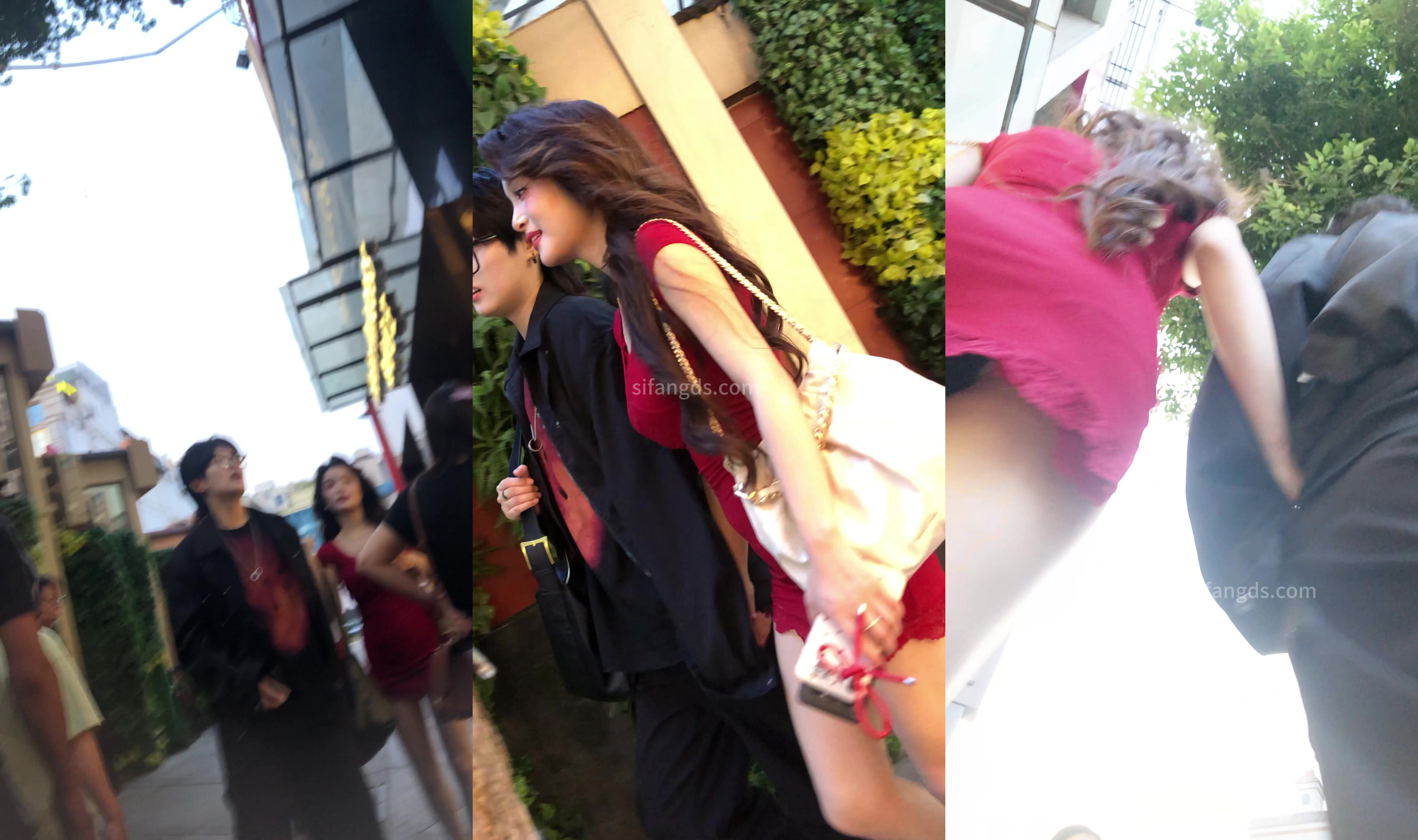 大神一路跟蹤CD極品身材紅色包臀裙大長腿高跟美女性感的小黑內