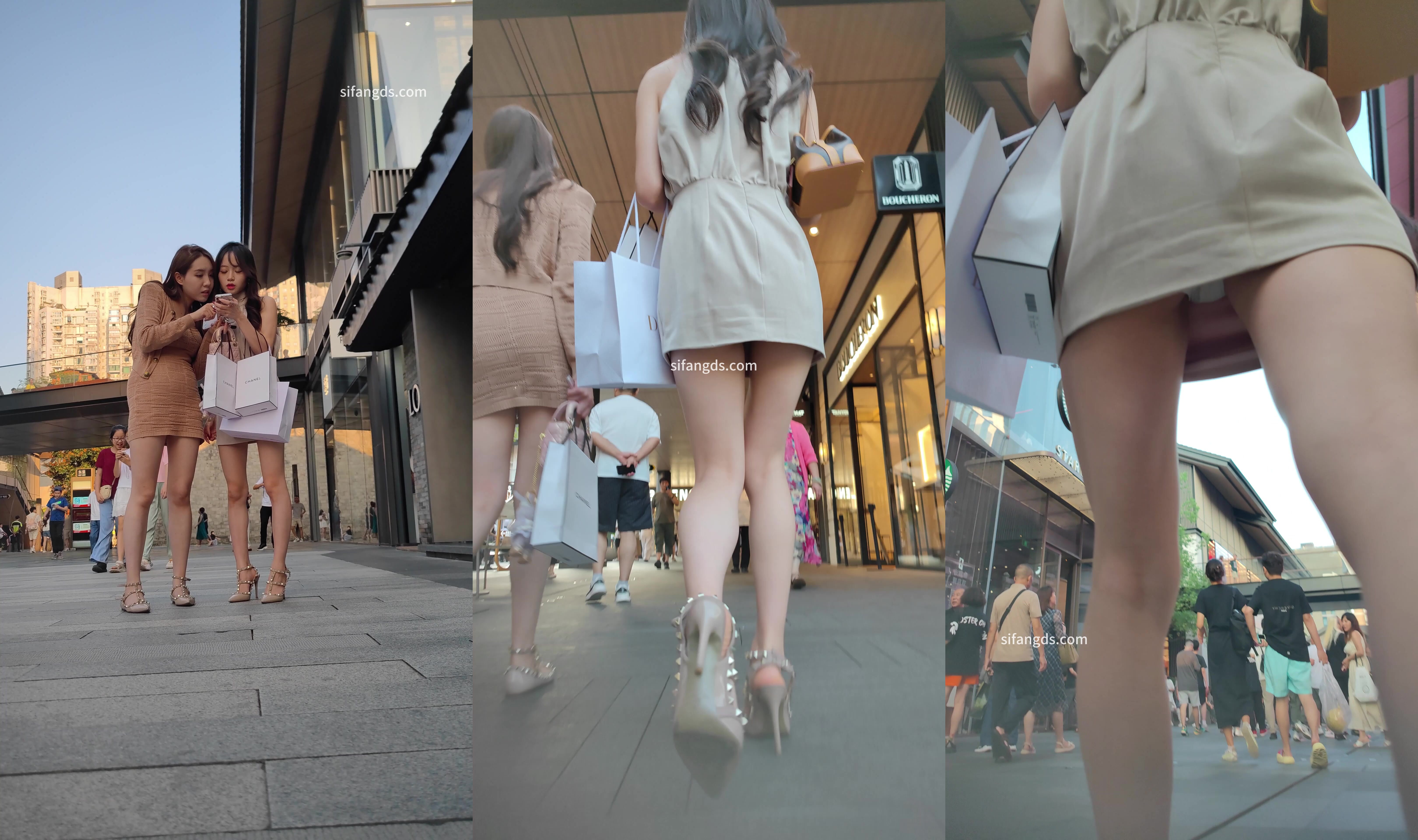 【CSCD】灰色連衣裙美女和閨蜜逛街白色內內