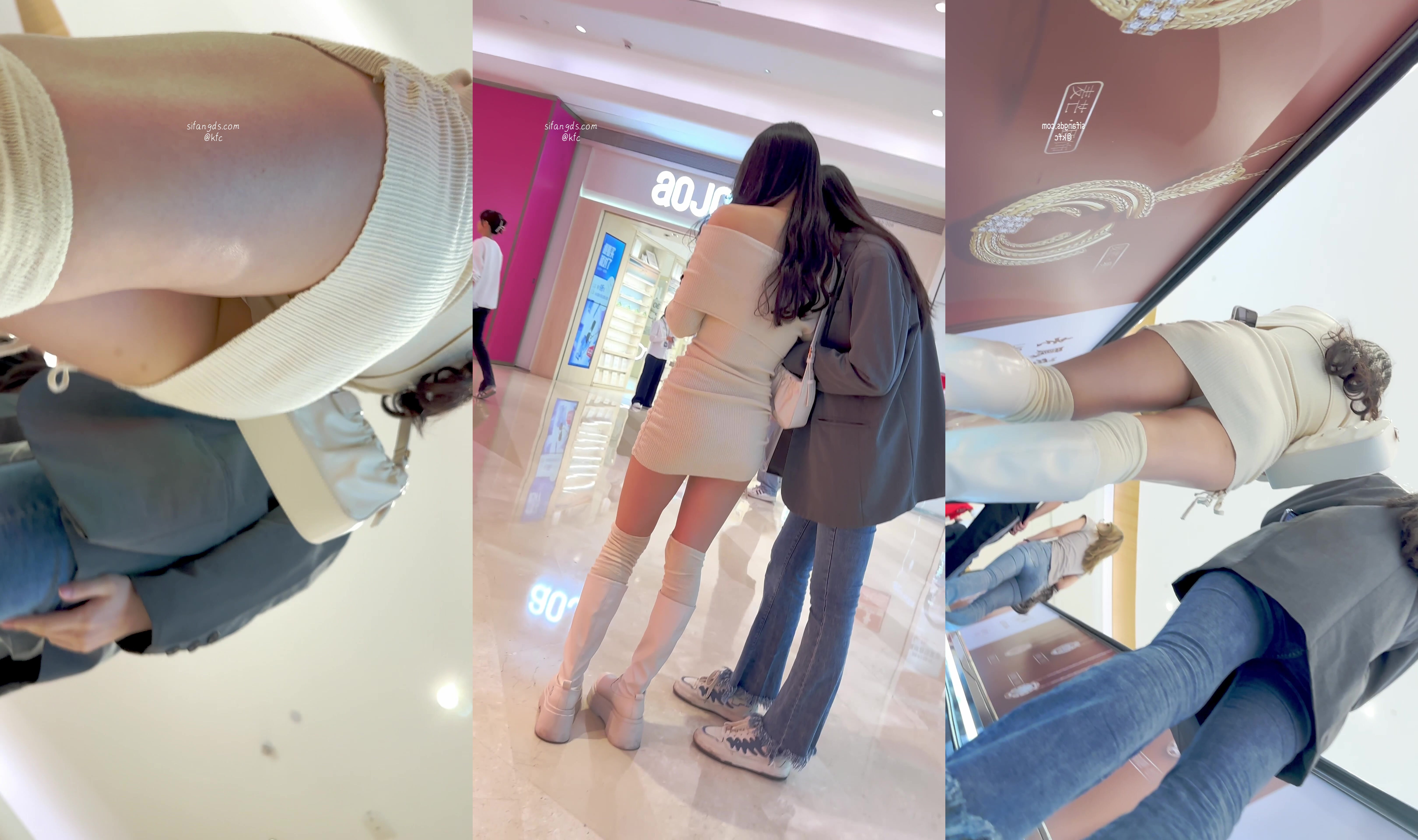 身材極品的包臀裙靚女逛街，白色騷窄內前後CD跟拍