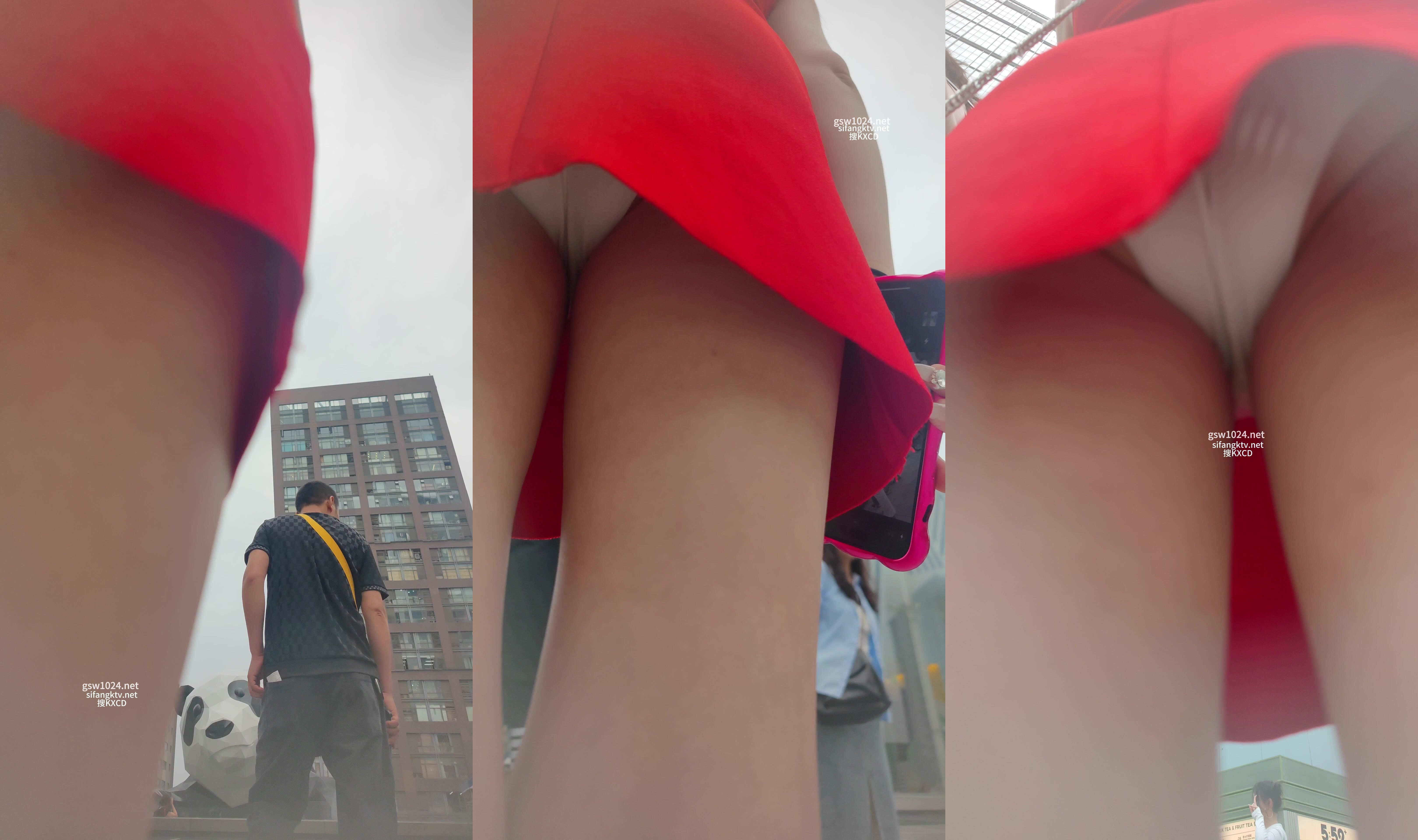 【KXCD】254紅色連衣裙膚白貌美極品美女，白色內內