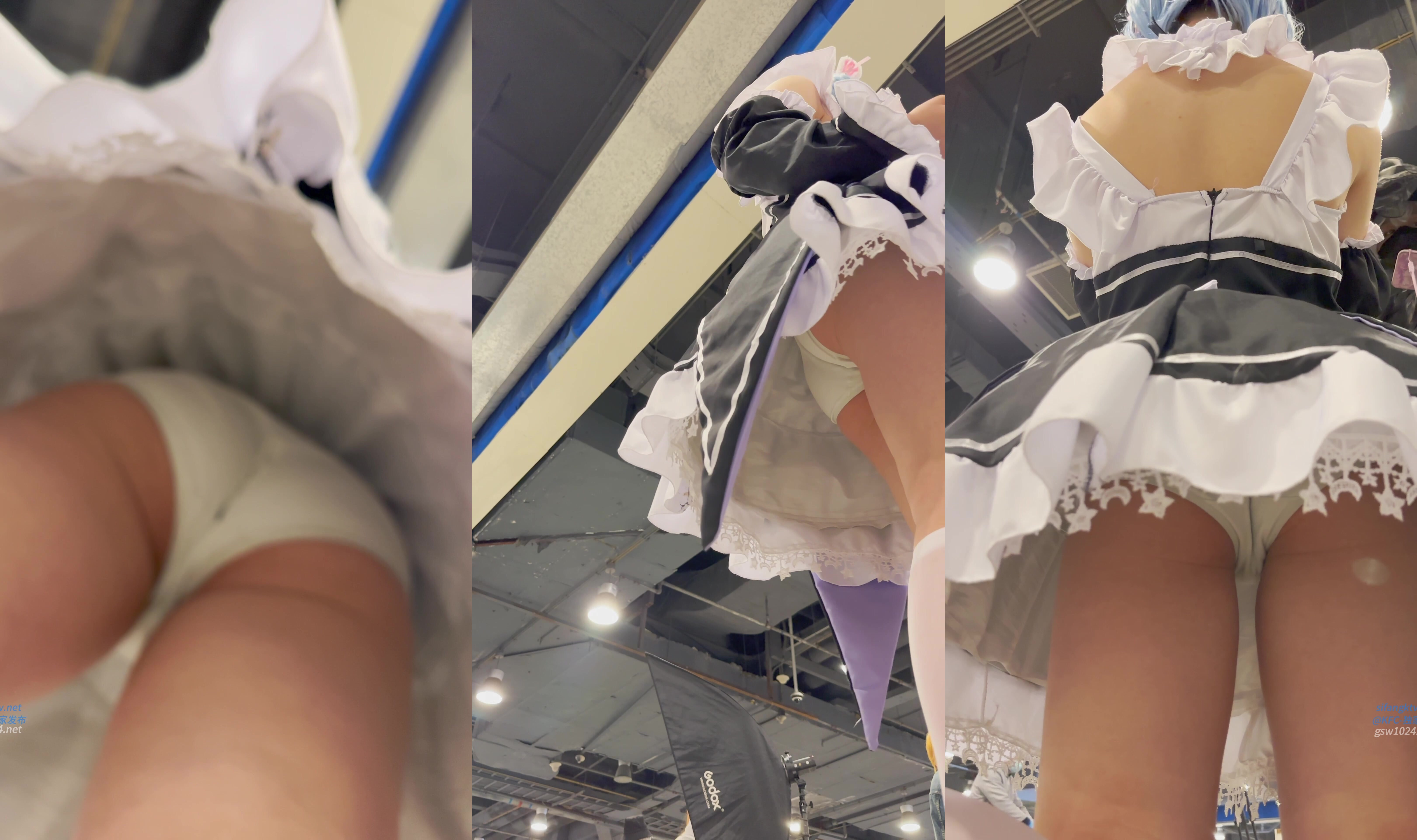 【 KFC 】極品COSER跪在地上。擺出後入姿勢.露出白色內