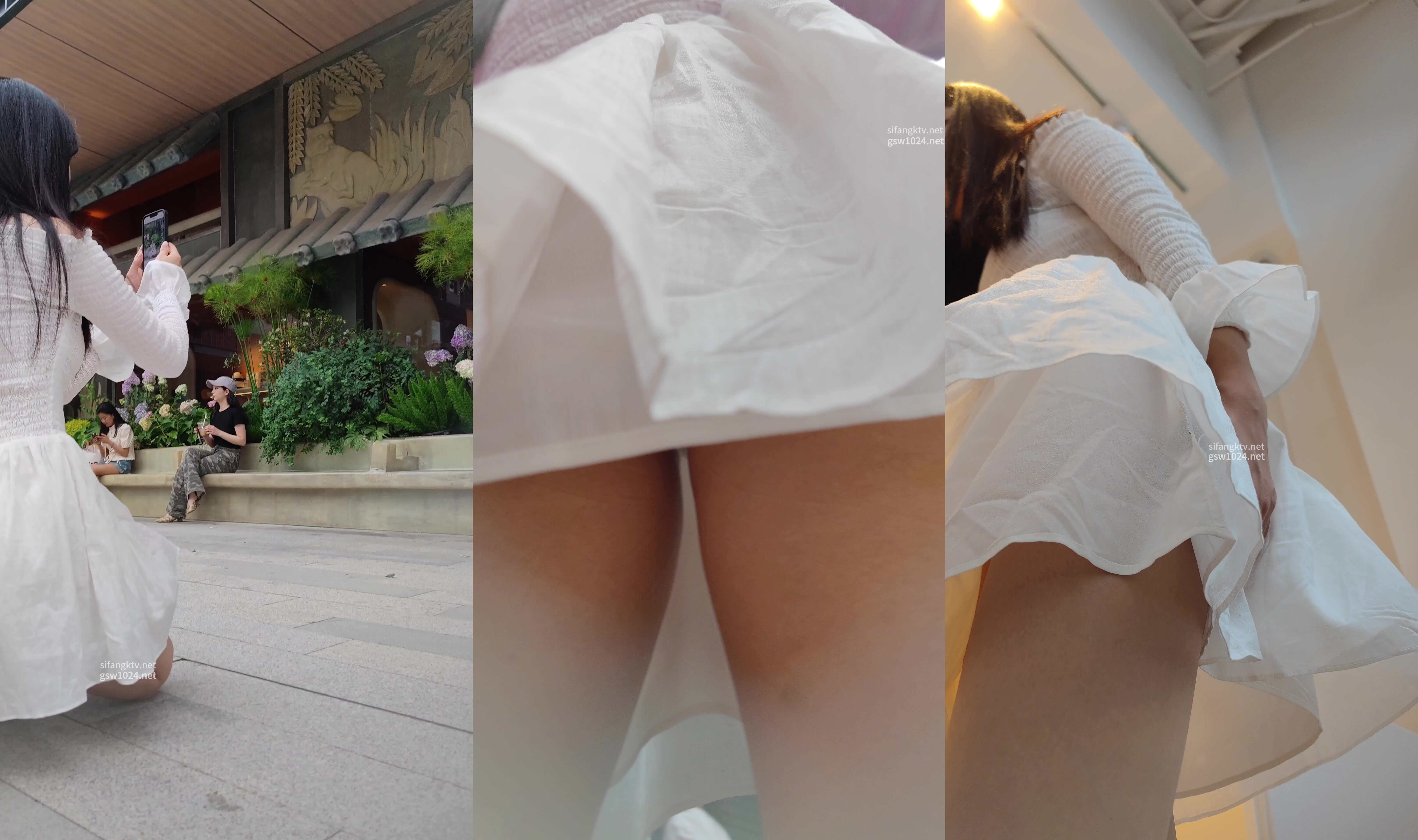 【KXCD】200白色連衣裙少婦穿的跟少女一樣，白色半透明內內