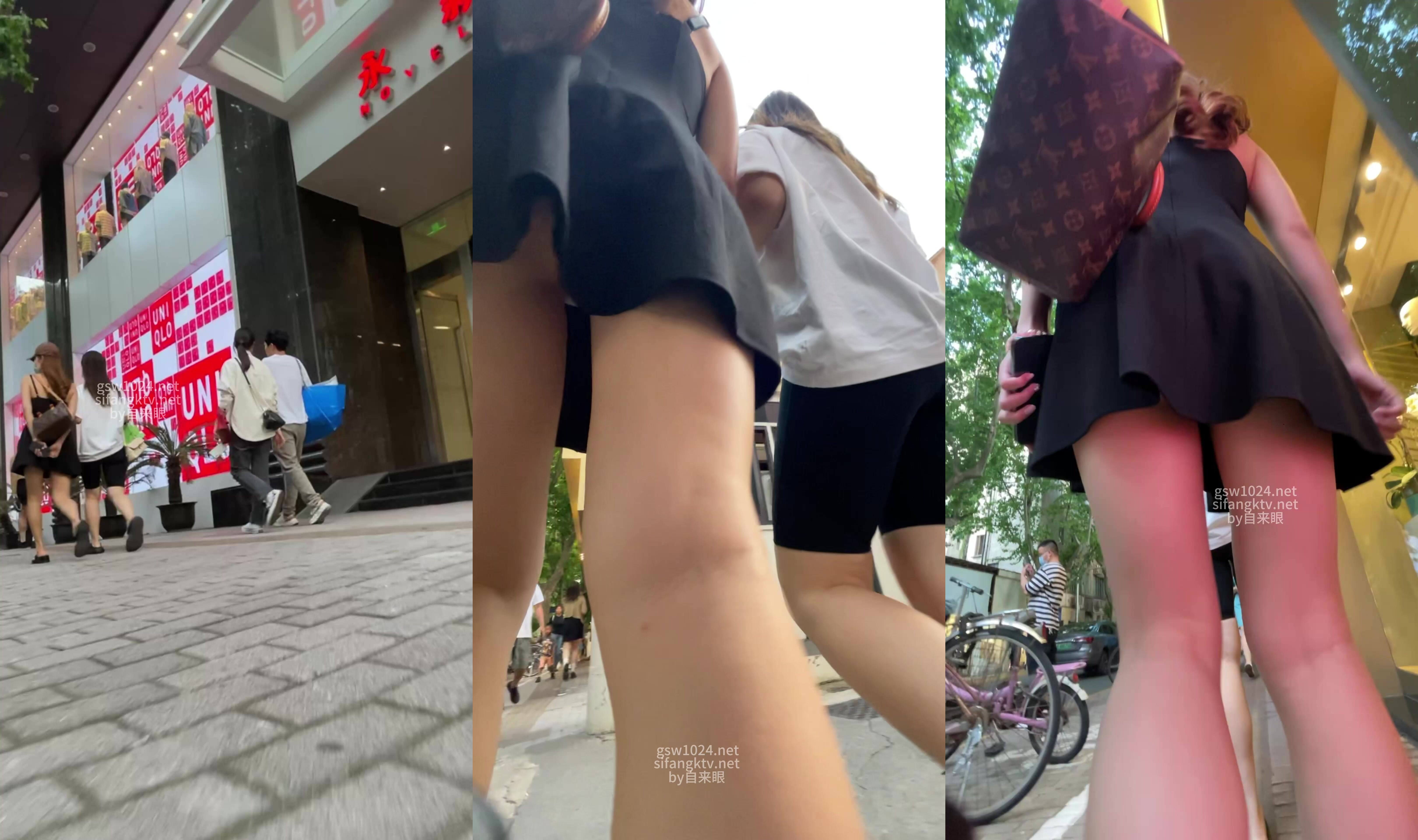 【自來眼】黑短裙丁字褲美女捂不住裙底美尻，懟進裙底拍