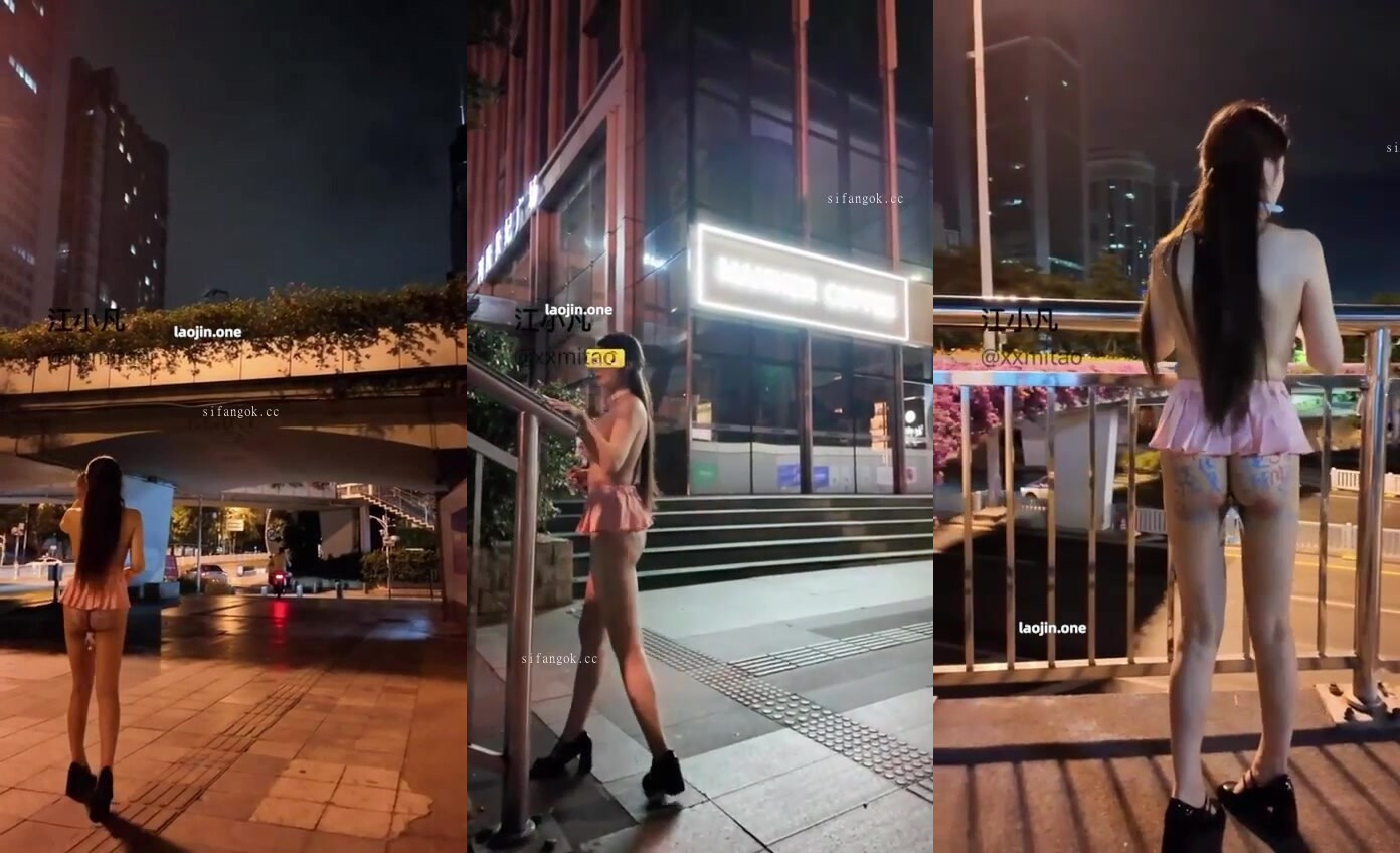 超短裙露出，凌晨城市裸行，乳夾扯痛紅腫乳頭，臀縫鈴鐺叮鈴亂響。