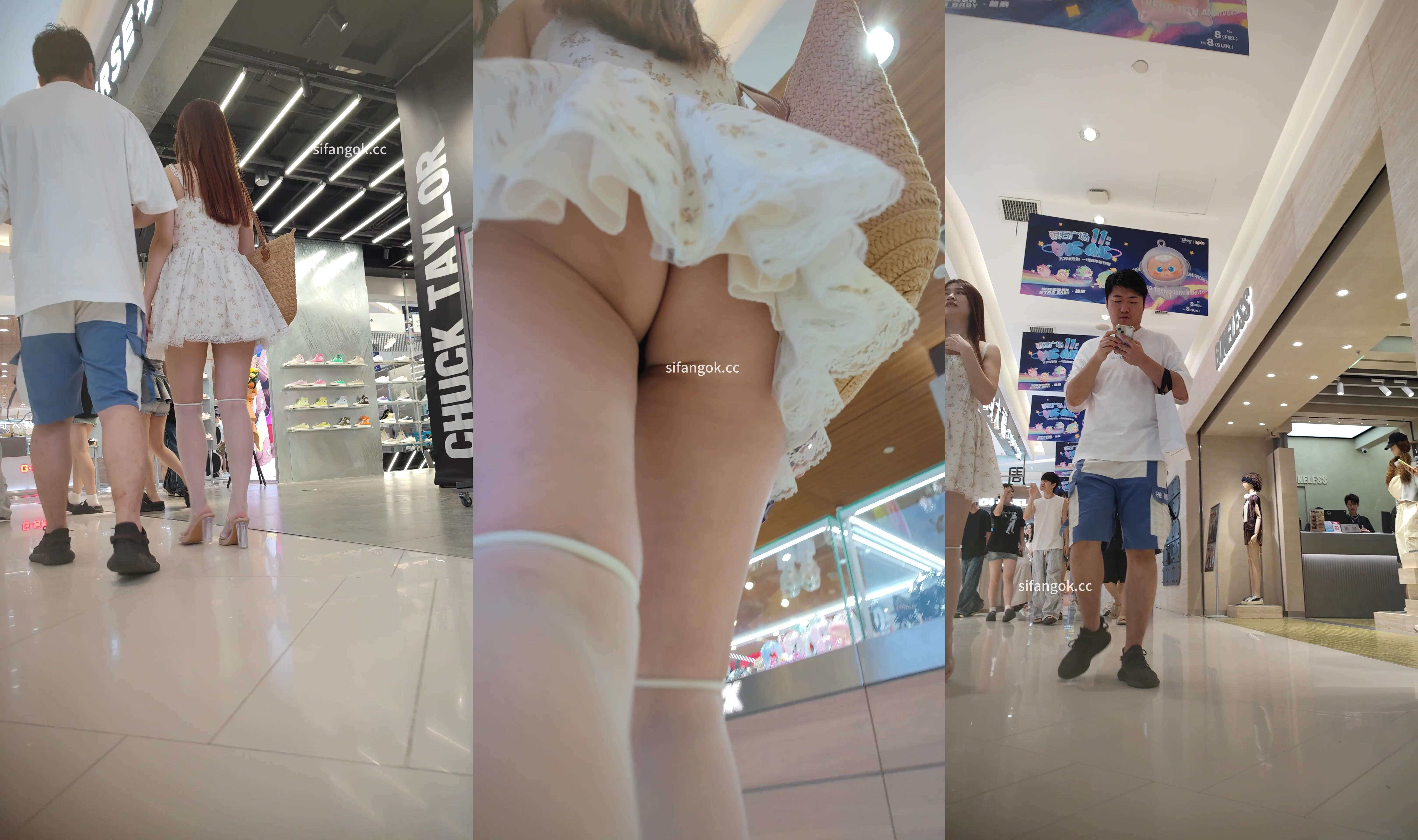 大神商場尾隨偷拍 白色連衣裙白絲美女和男朋友逛街黑色丁字褲不仔細看還以為沒穿內褲