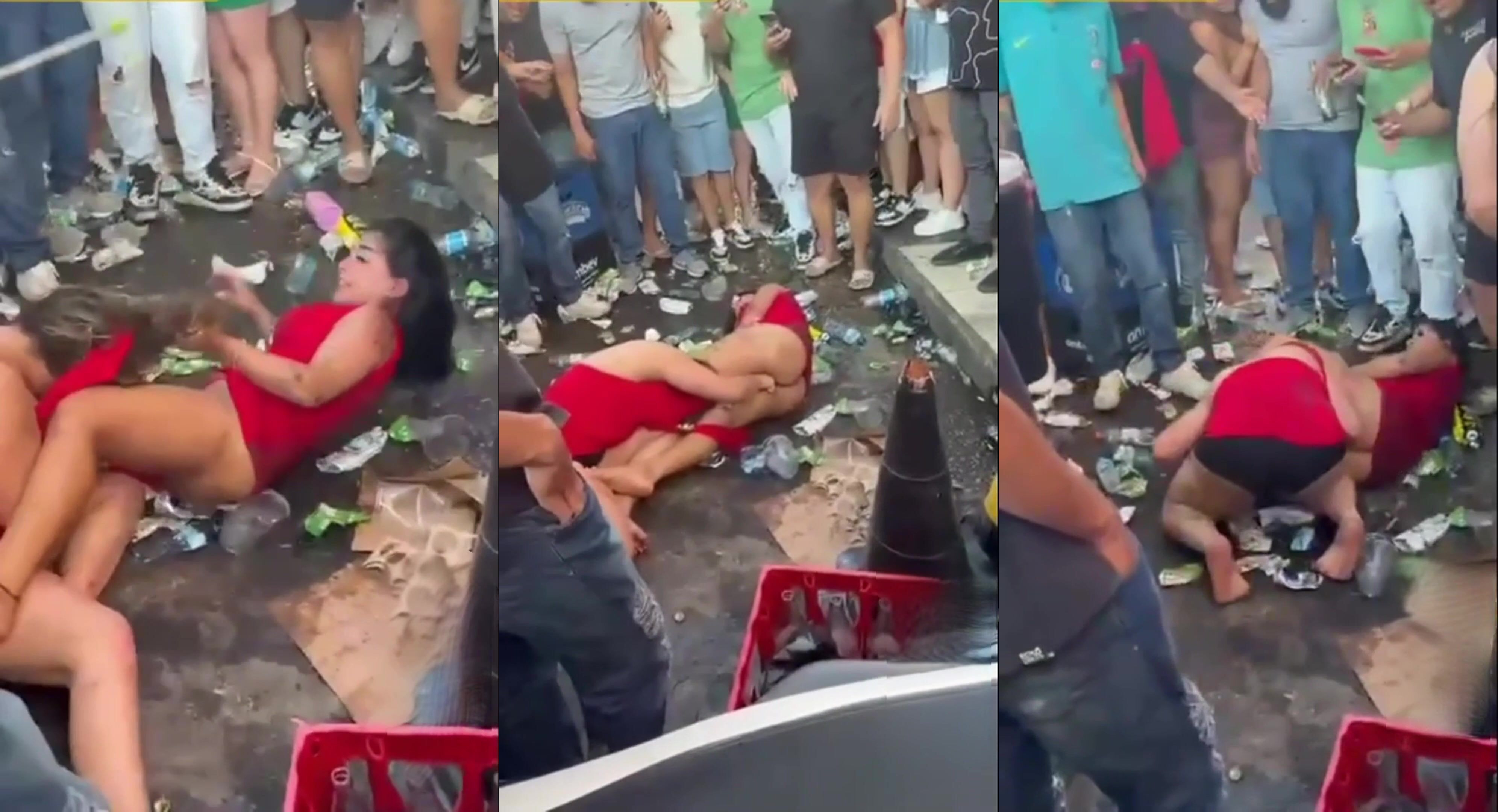 印度街頭辣妹群毆翻車！幹不過直接躺地扣逼，紅裙掀開臀浪狂飆，圍觀群眾手機狂拍太炸裂！