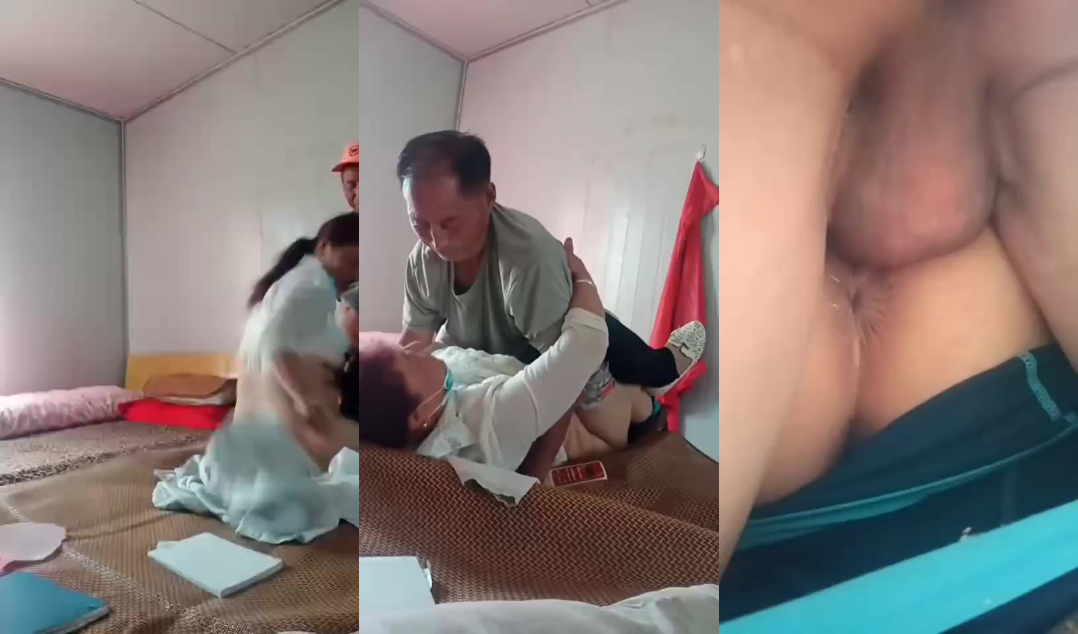 獵奇：工地附近民工老頭們的洩火樂園，艹逼過程有說有笑，拍攝老哥直接懟著下體看雞巴艹老逼！