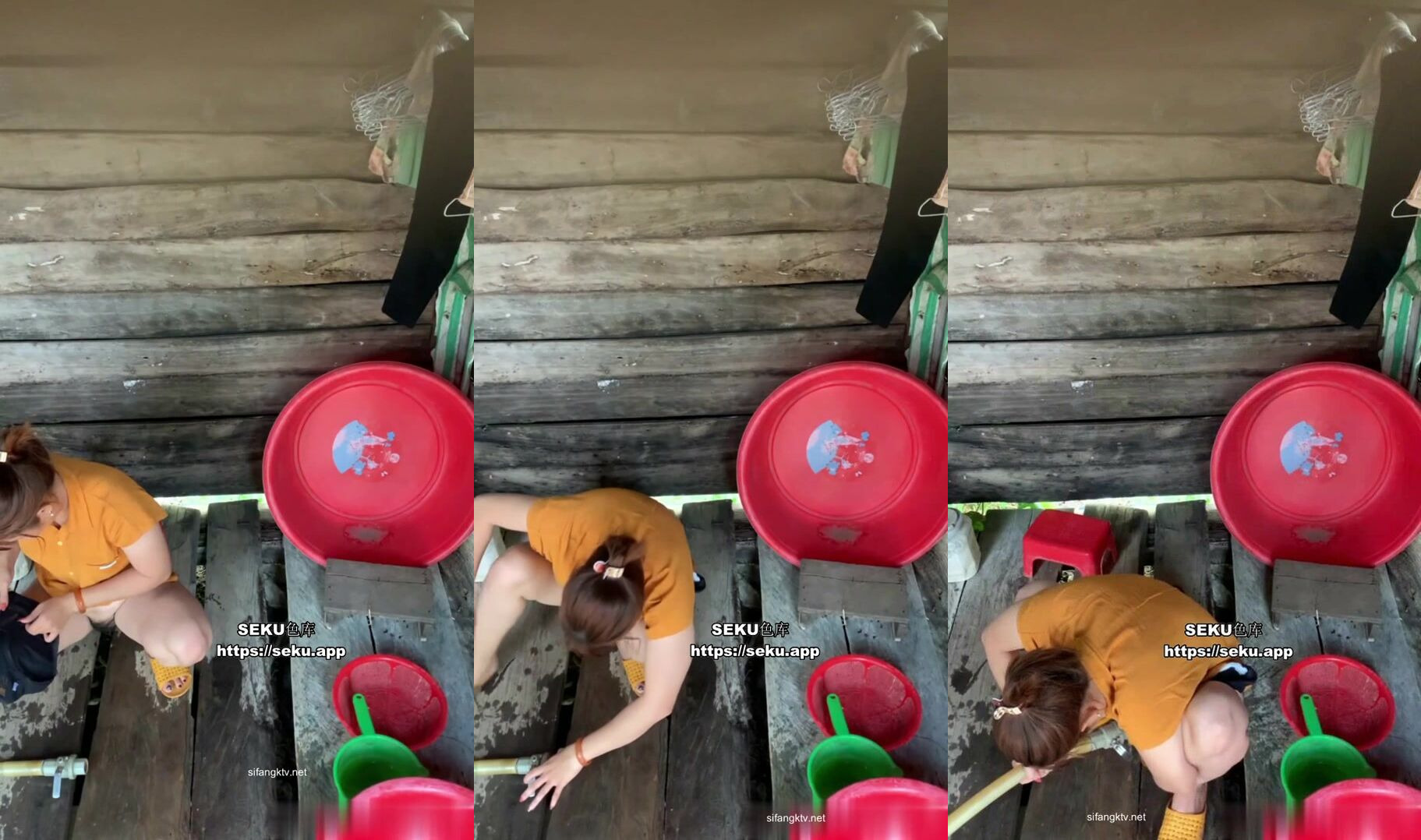 農村簡陋的茅房偷拍少婦噓噓沒紙檫直接拉水龍頭過來洗鮑魚~1