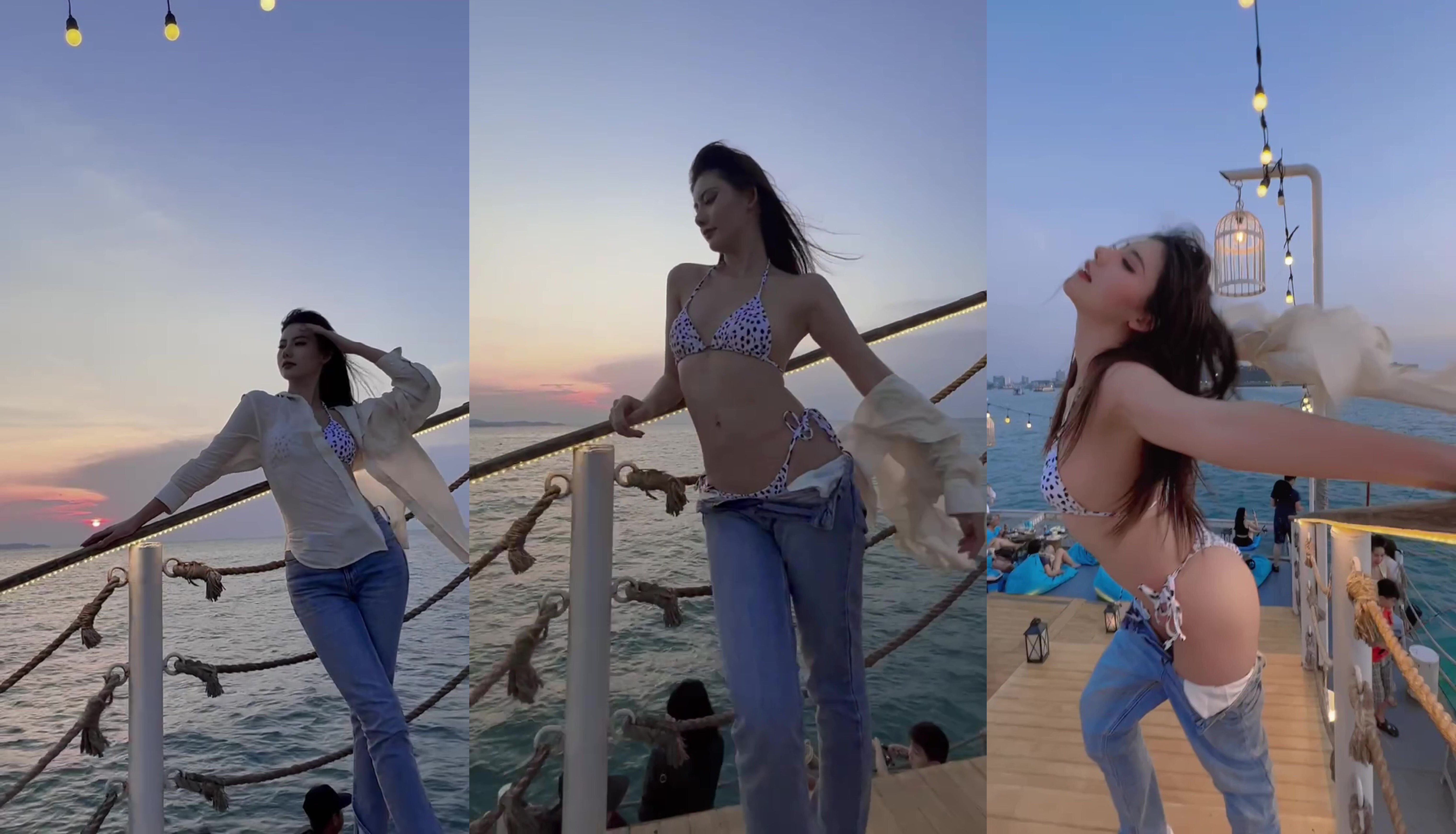 【露出勾引】碼頭脫衣露出阿朱 女神超級性感的寫真博主海釣平臺人前露出釣魚佬面前撅起屁股搔首弄姿模特出身④ 4