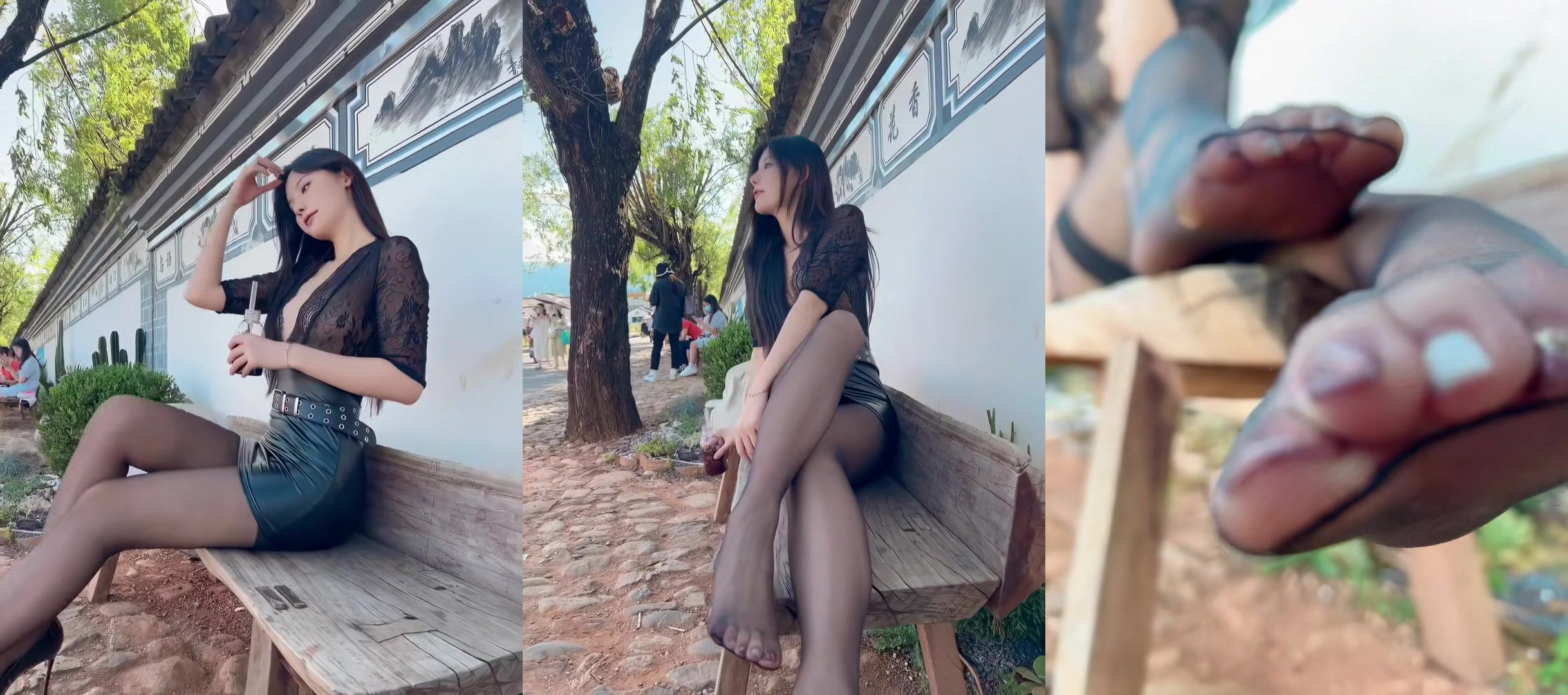 黑絲包臀裙戶外漏出誘惑1