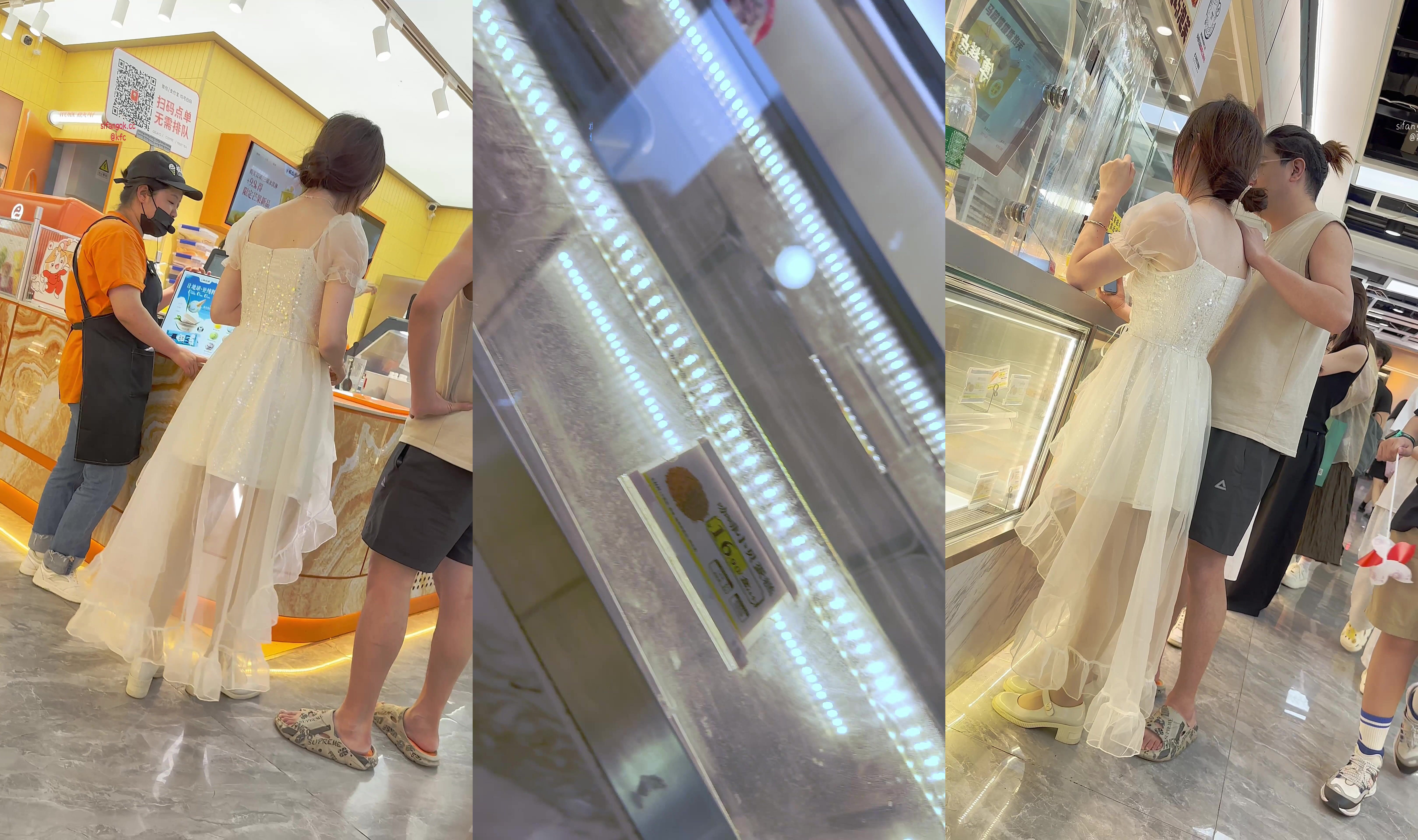 【KFC】商場尾隨偷拍婚紗裙靚女和猥瑣男友·裙子遮住屁股放心穿了騷窄內
