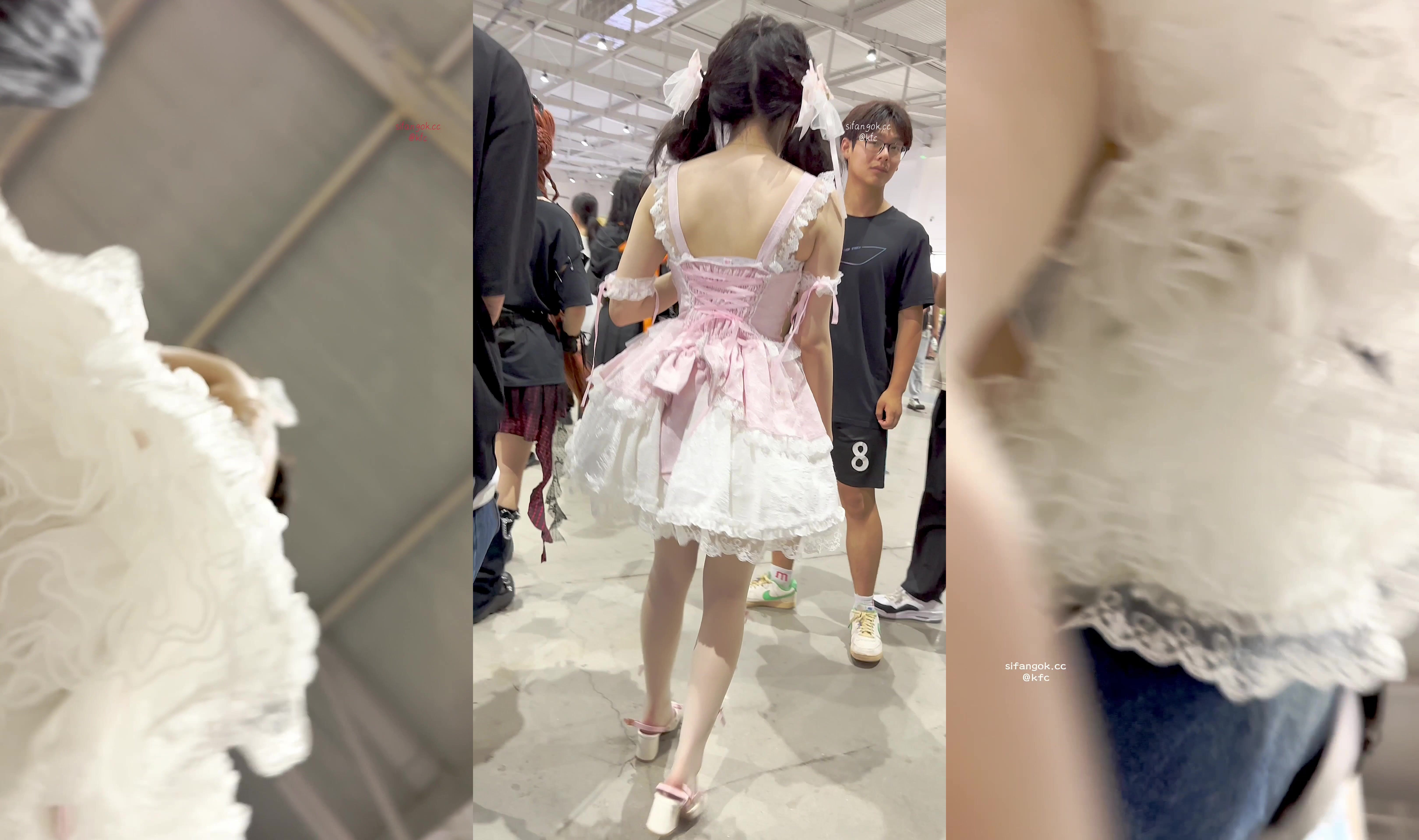 【KFC】洛麗塔萌妹逛累了坐地上男友守護也露透明絲襪黑內