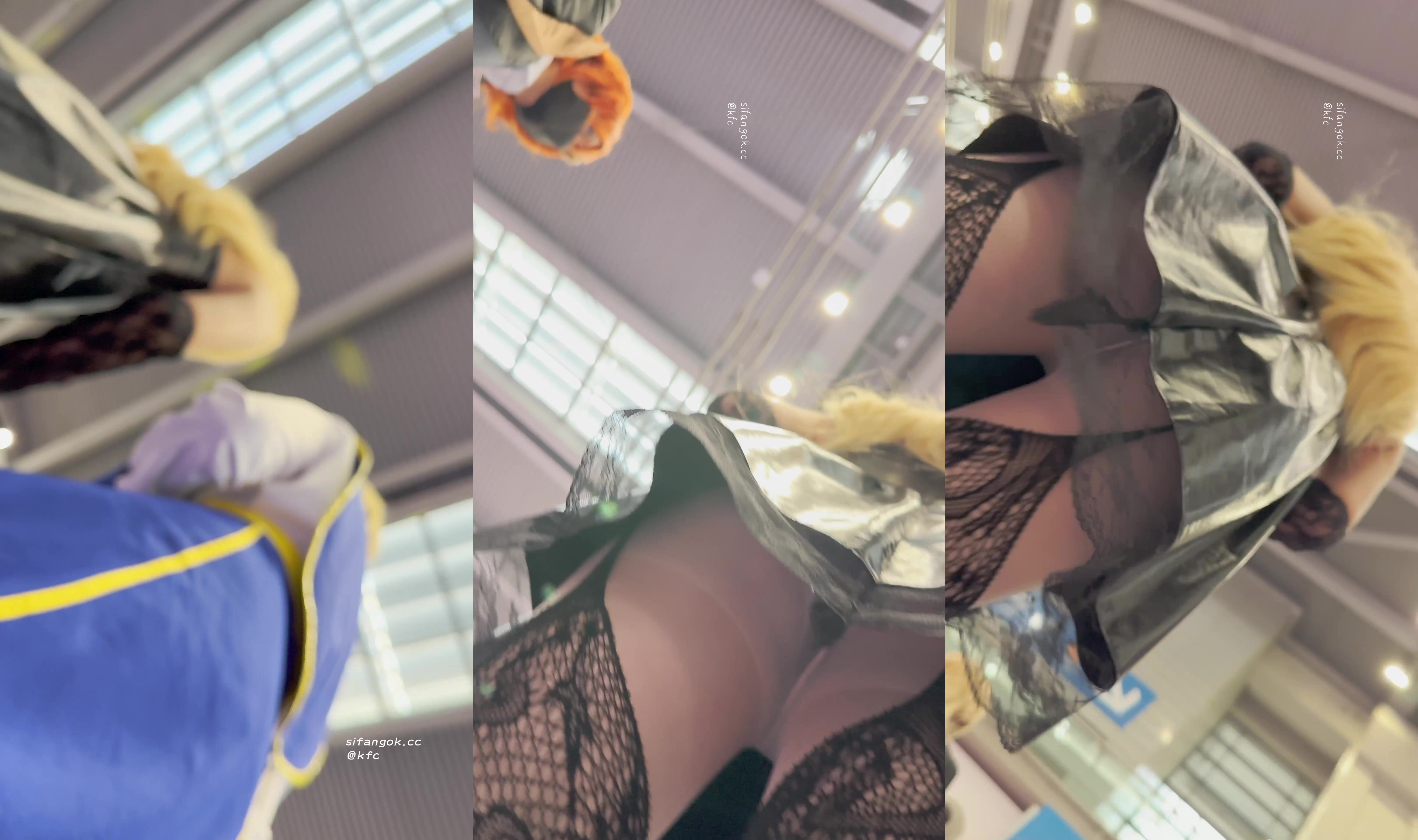 【KFC】學生妹COSER獨自逛街吊帶襪套白絲襪黑色內內前後CD