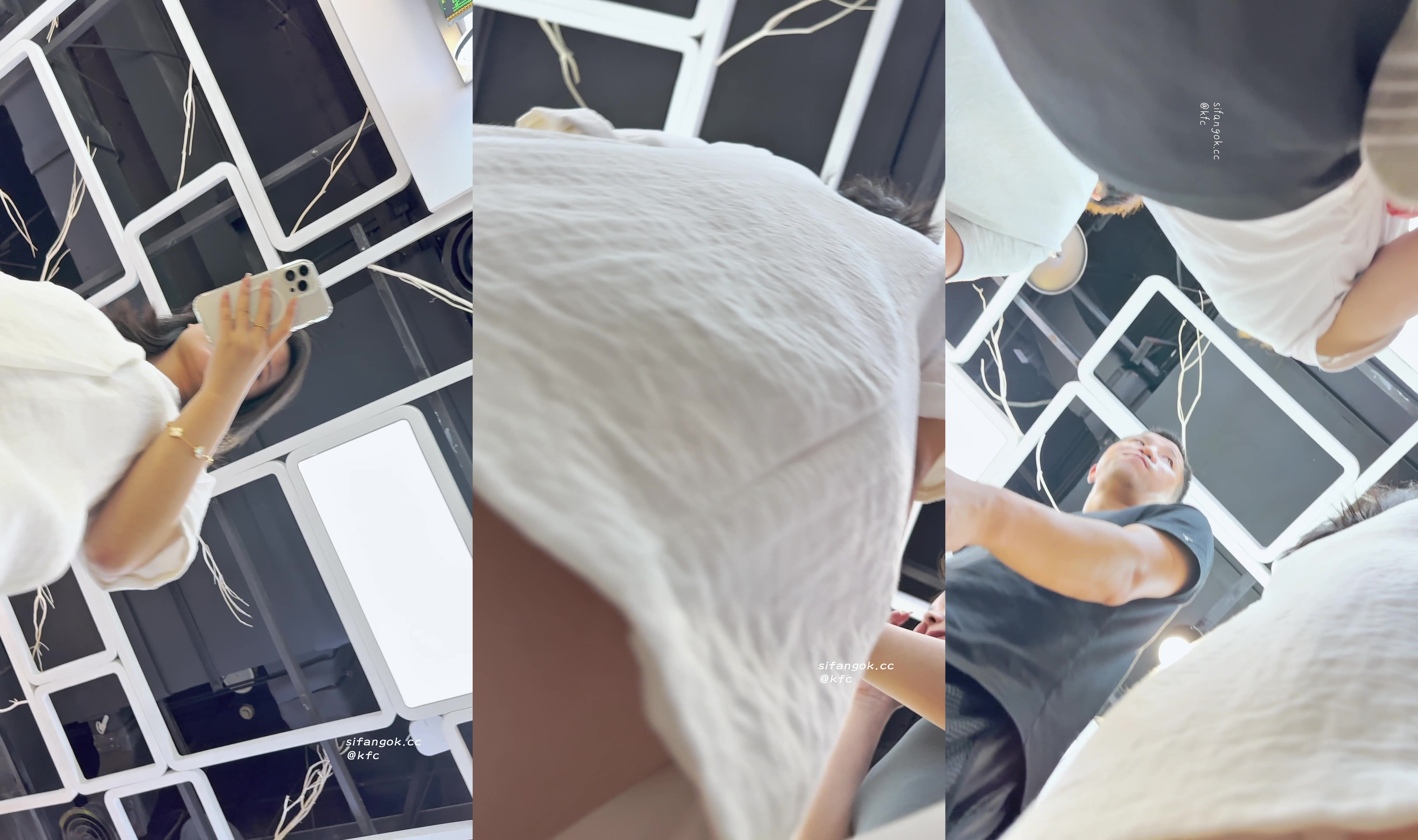 【KFC】白色長裙少婦專注玩手機站著不動給人拍微透無痕內