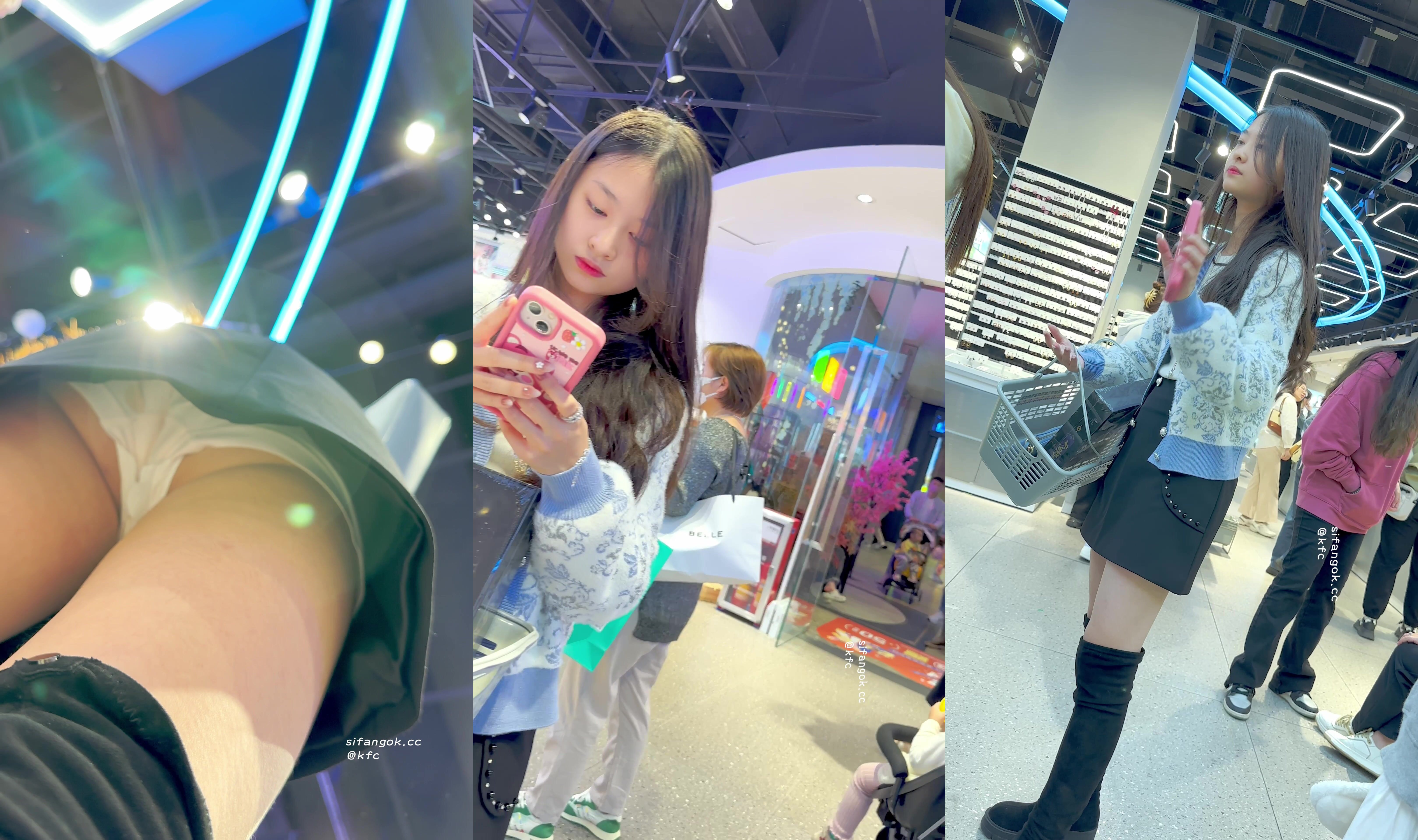 【KFC】身材不錯的短裙女大學生逛街長相清秀白內