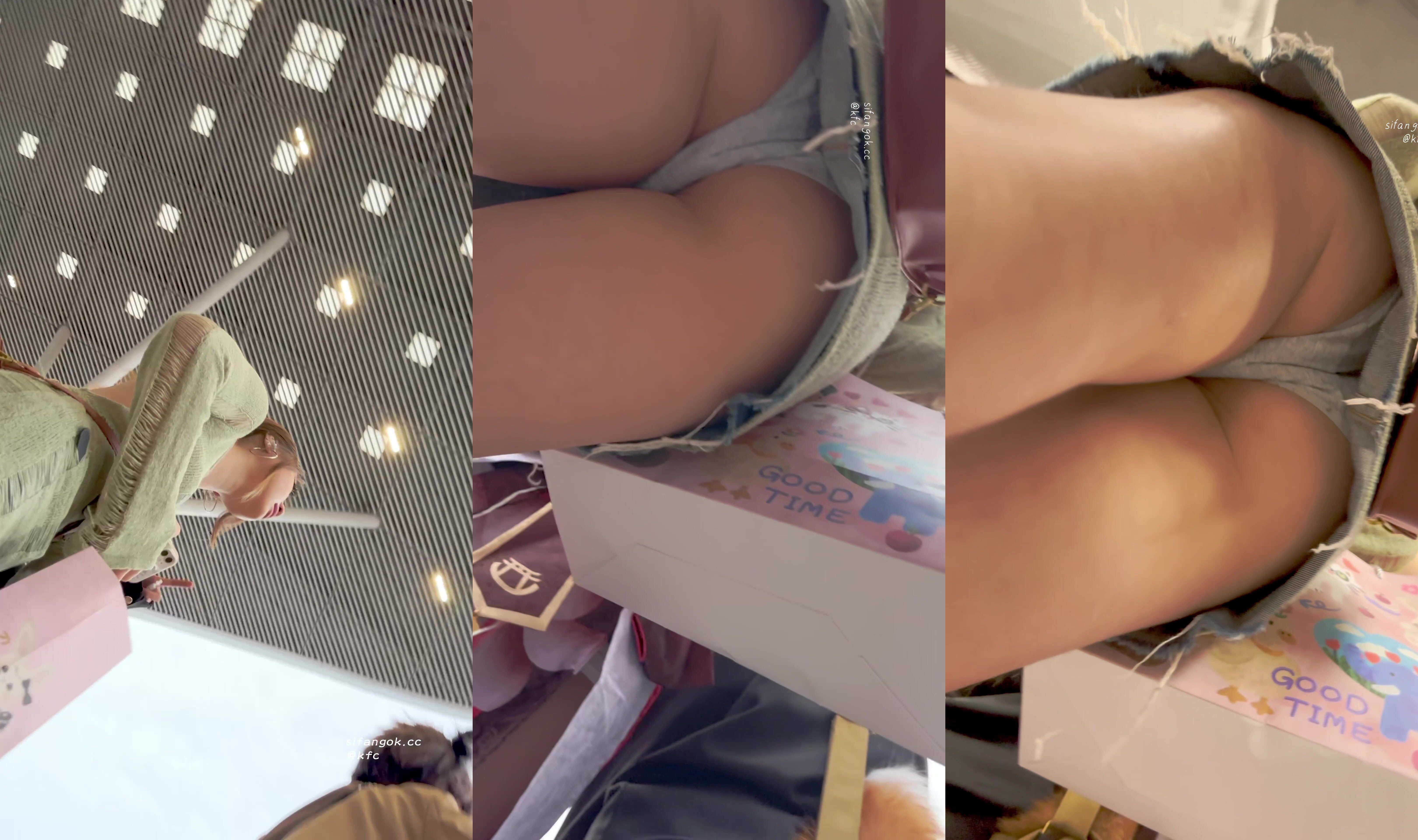 【KFC】露背裝學生妹和閨蜜逛街灰色窄內騷氣外露