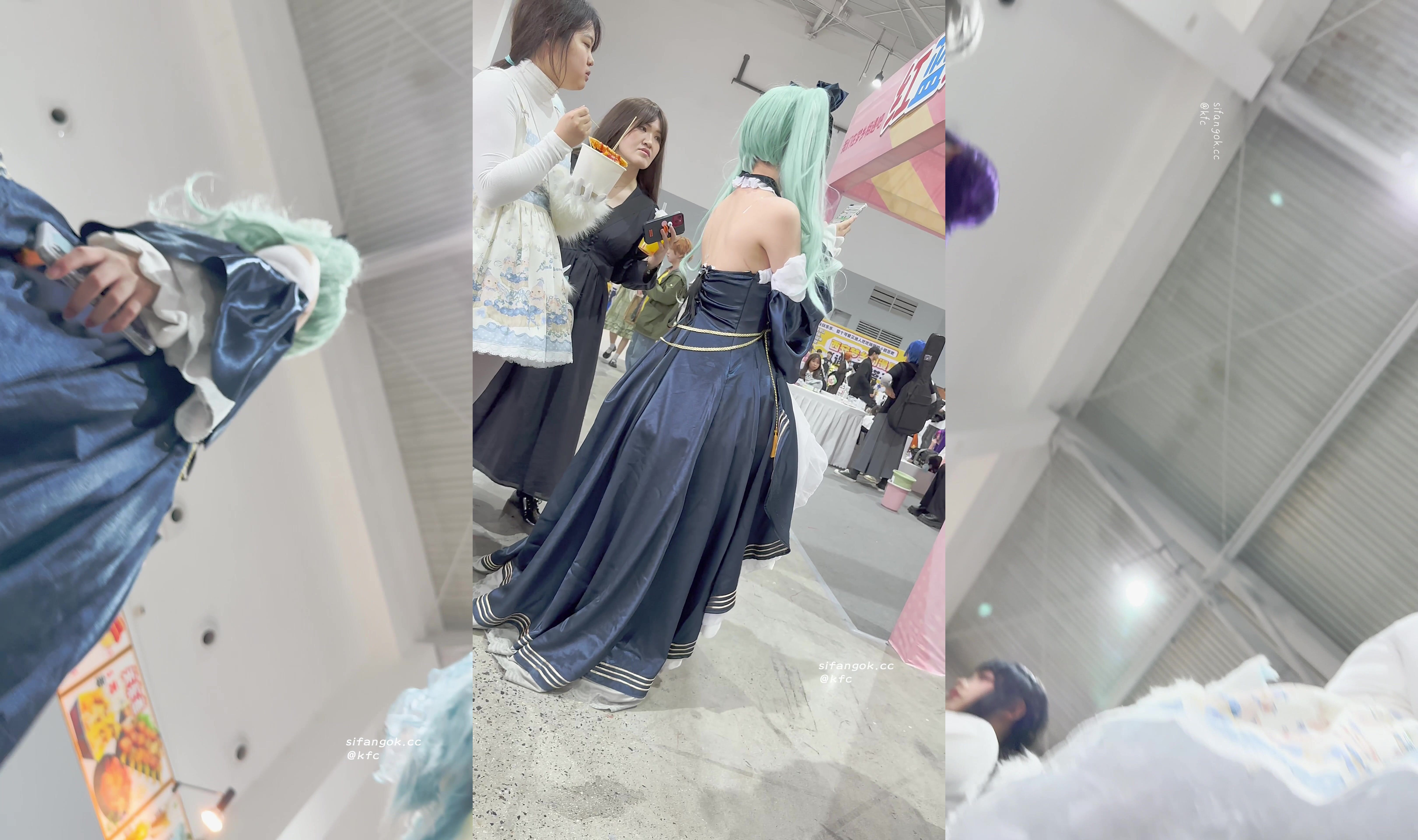 【KFC】學生妹COSER玩手機蓬蓬裙遮住後面忽略前面微透黑白內