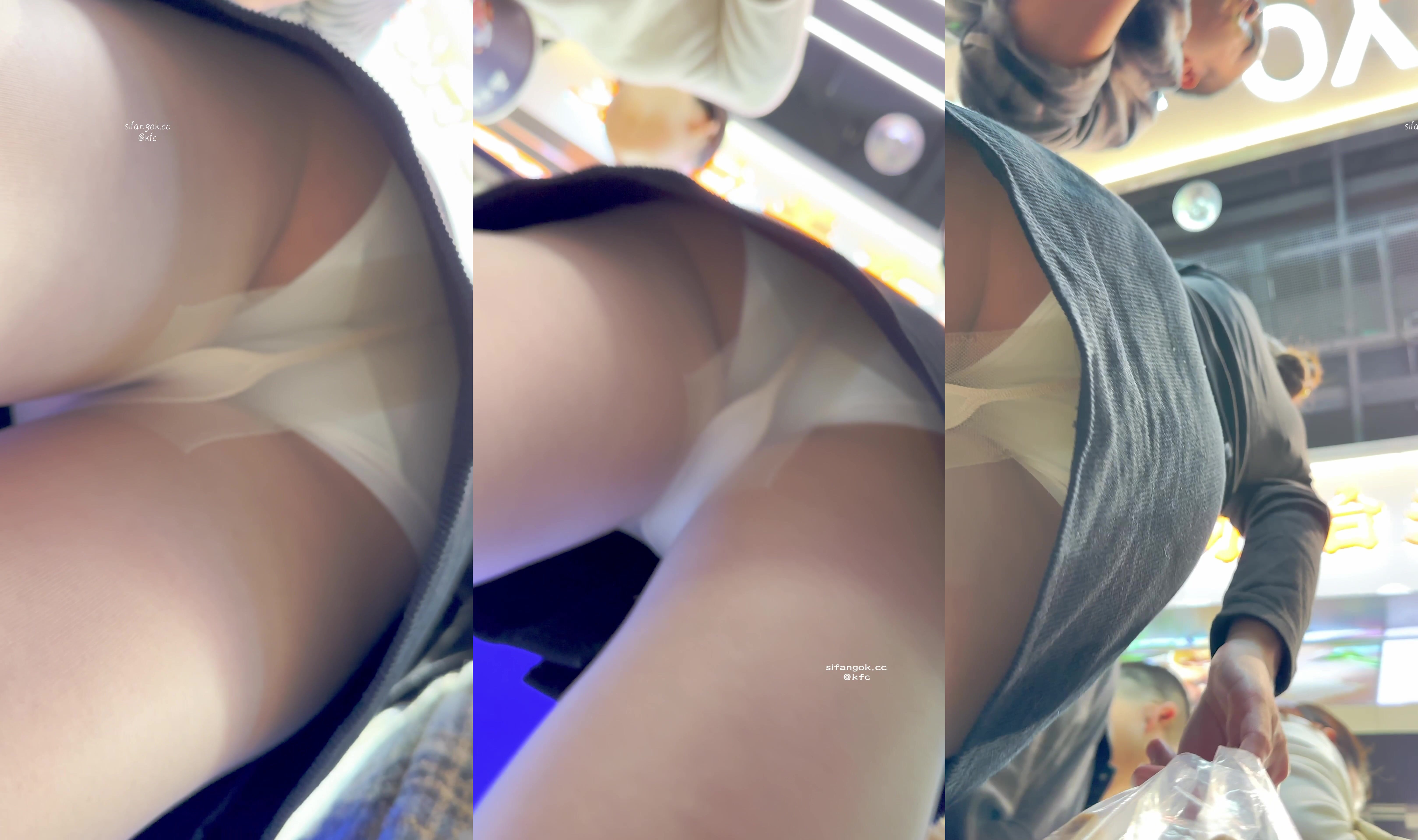 【KFC】短裙學生妹獨自逛街等人透明絲襪白色內內前後CD