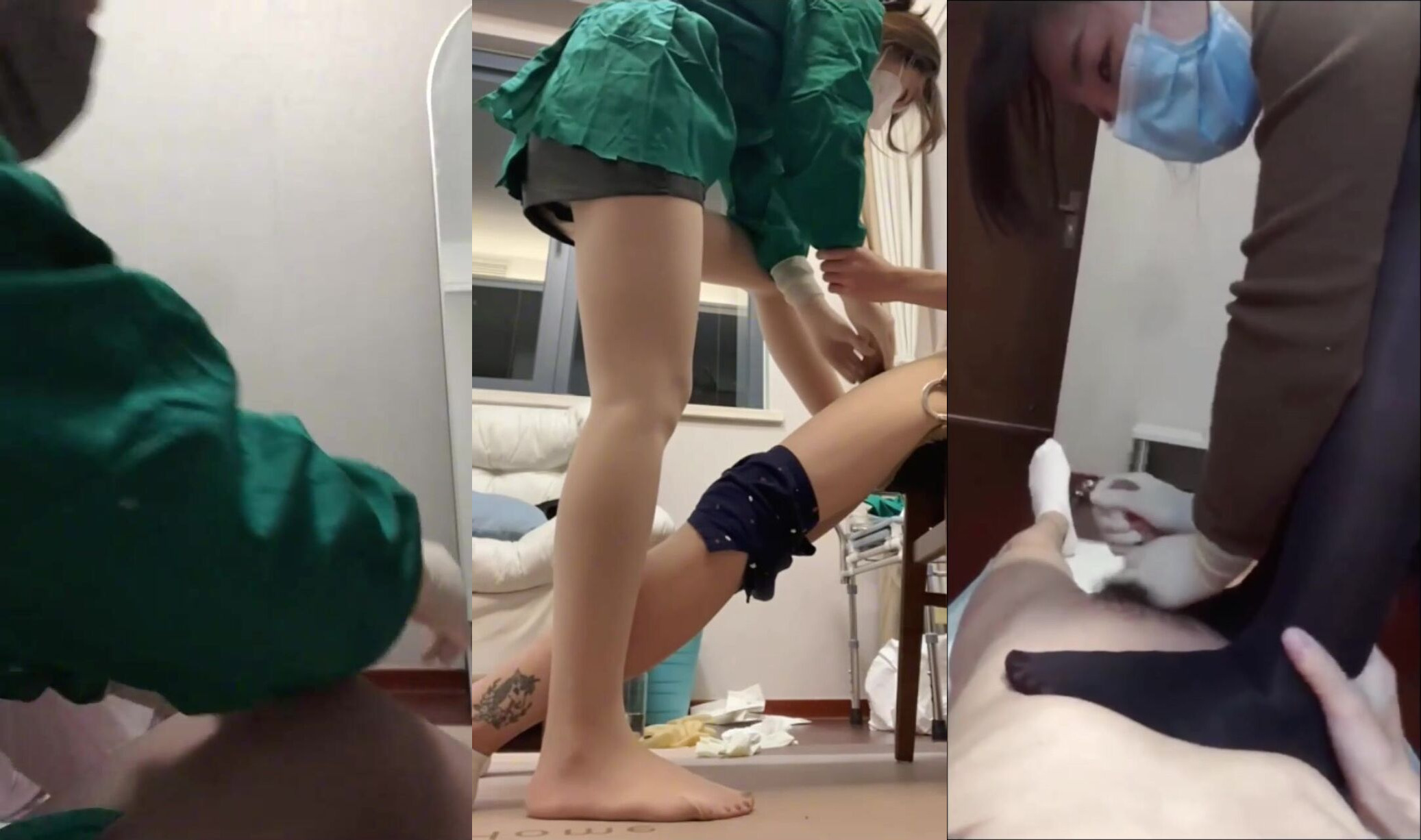 太會玩兒了！護士榨精！兩個穿著絲襪的美腿美腳氣質護士，一個急診科護士 一個普通病房護士！給男病人提供榨精取精服務