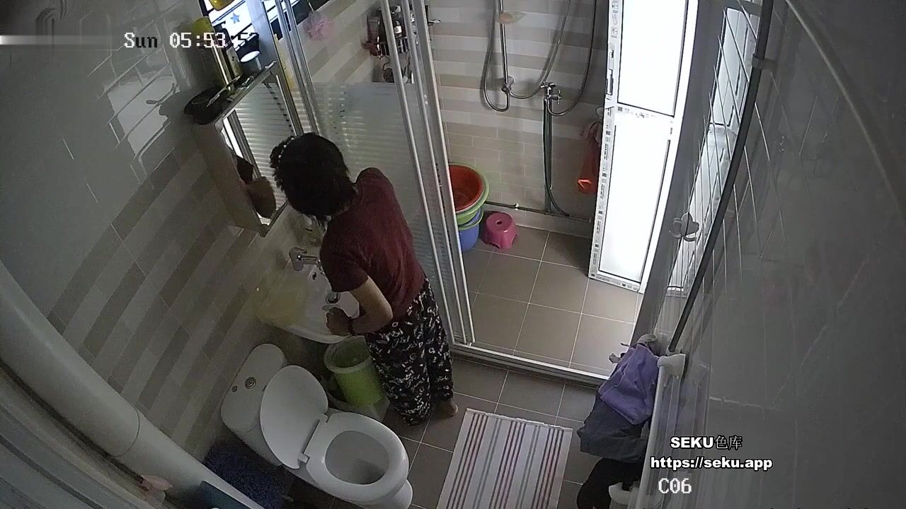 駭客破解家庭監控攝像頭偷拍 衛生間豐滿女主與傭人洗澡上廁所