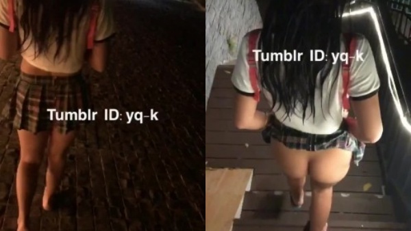 老婆在三亞穿超短裙露出