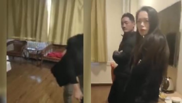 酒店捉姦現場，和平談判呵~女的還顏值ok 骨感型別 看臉蛋就是個騷娘們！