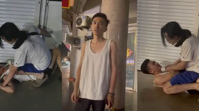 男同之間的愛情糾紛原配gay怒斥小三不忠 為替老公出氣暴揍小三 騎在身上揮拳猛擊 場面混亂無比