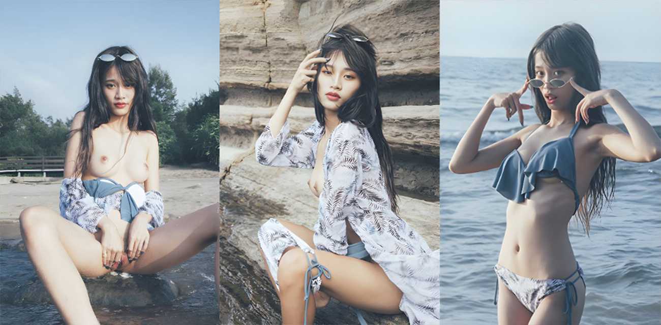 性感小野貓海邊露出寫真 嫵媚眼神勾魂 美乳圓潤挺翹 坐在礁石嬌羞扒開私處 任海浪拍擊敏感小穴！