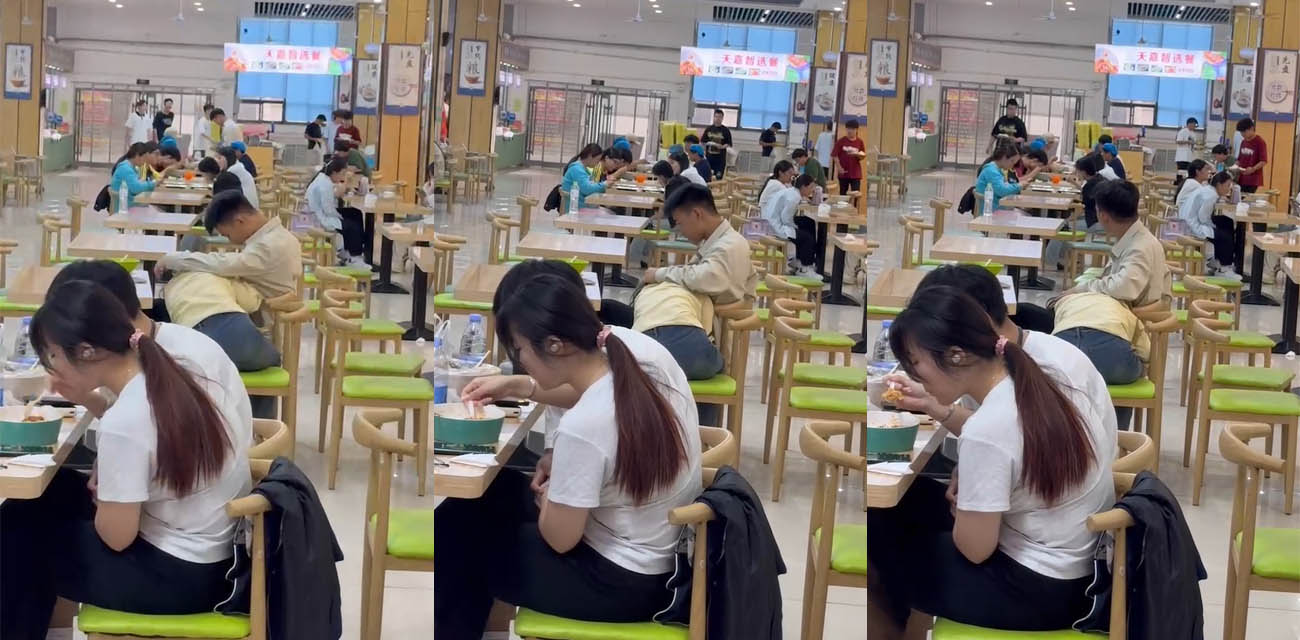 學校食堂驚現高中情侶狂野play 女友當眾口交 精液拌飯再嘴對嘴熱吻 相當炸裂